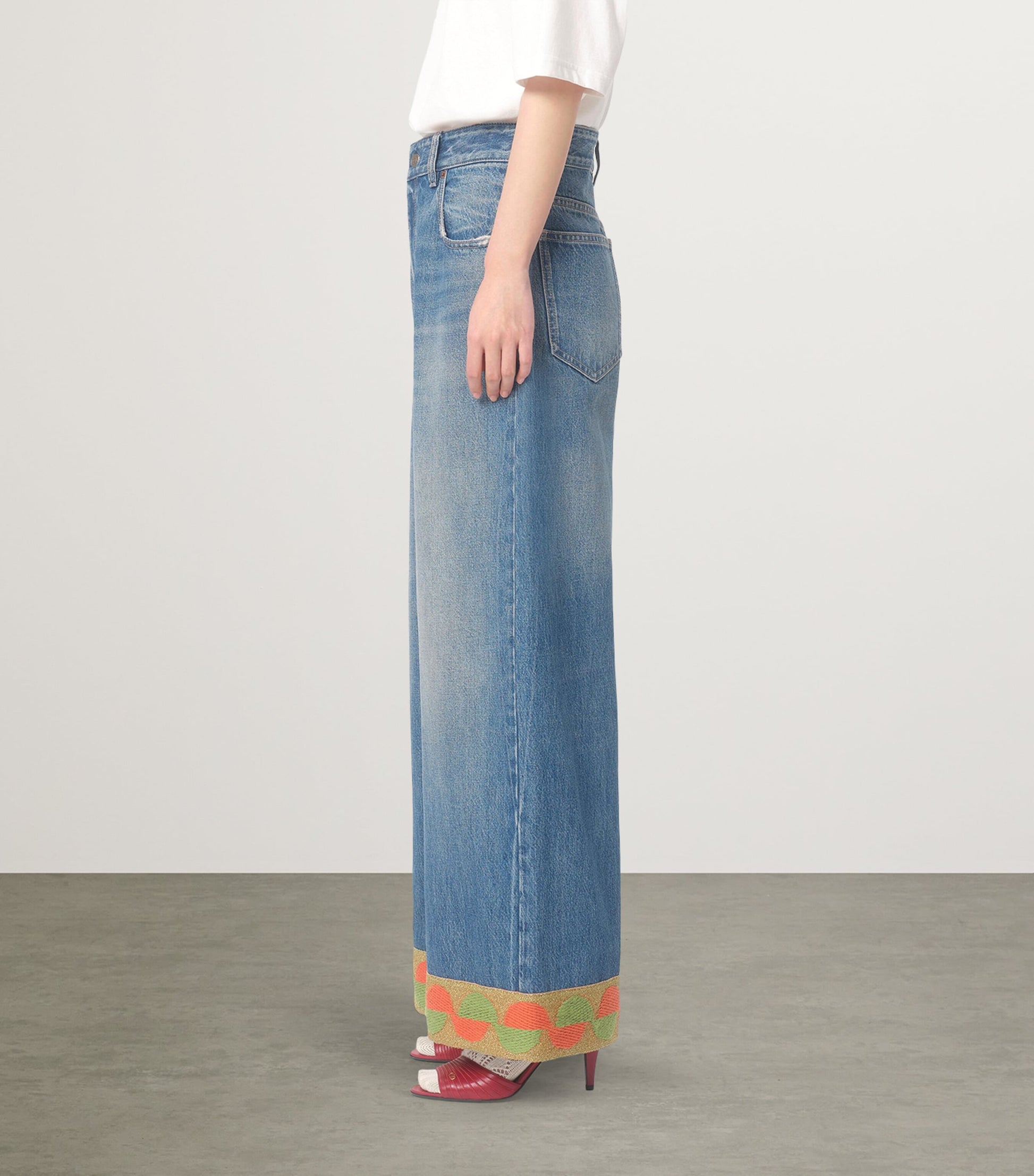 Valentino Blue Decorated-Trim Wide-Leg Jeans