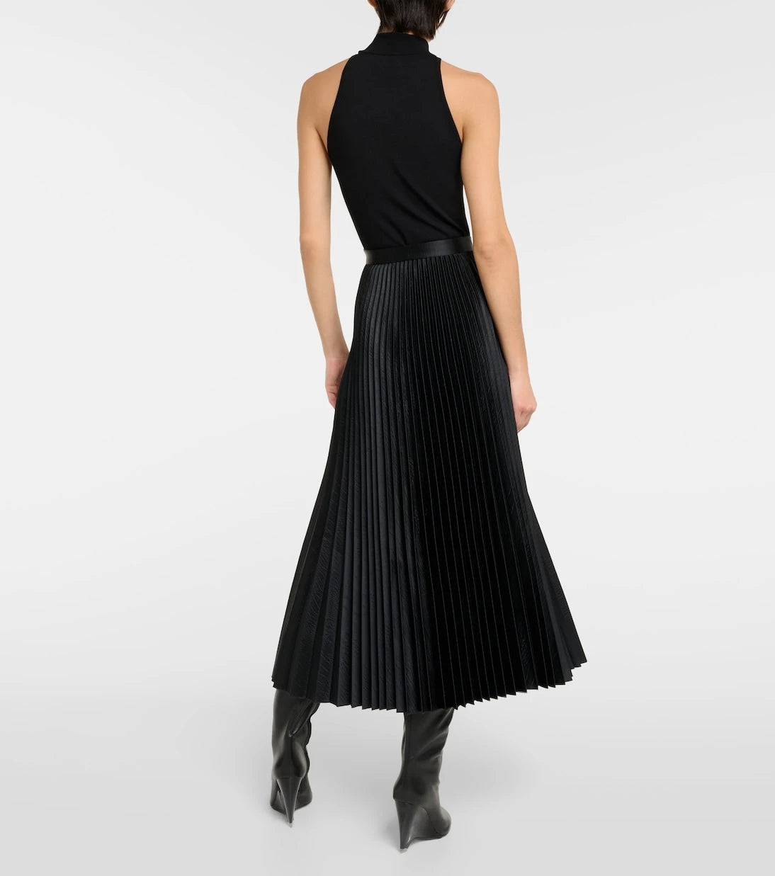 Alaïa - Pleated croc-effect satin midi skirt