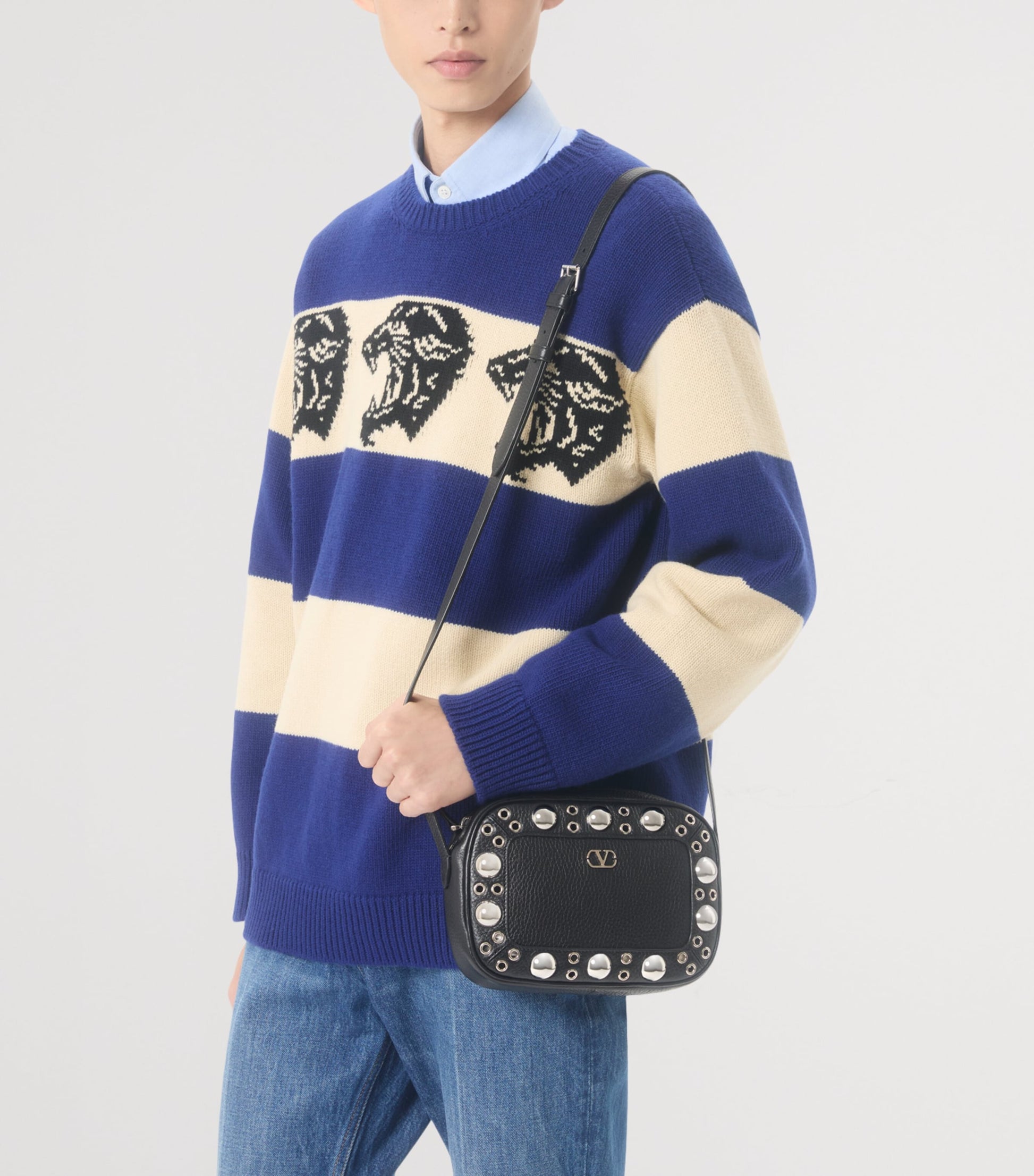 Valentino Garavani Blue Virgin Wool Panther Sweater