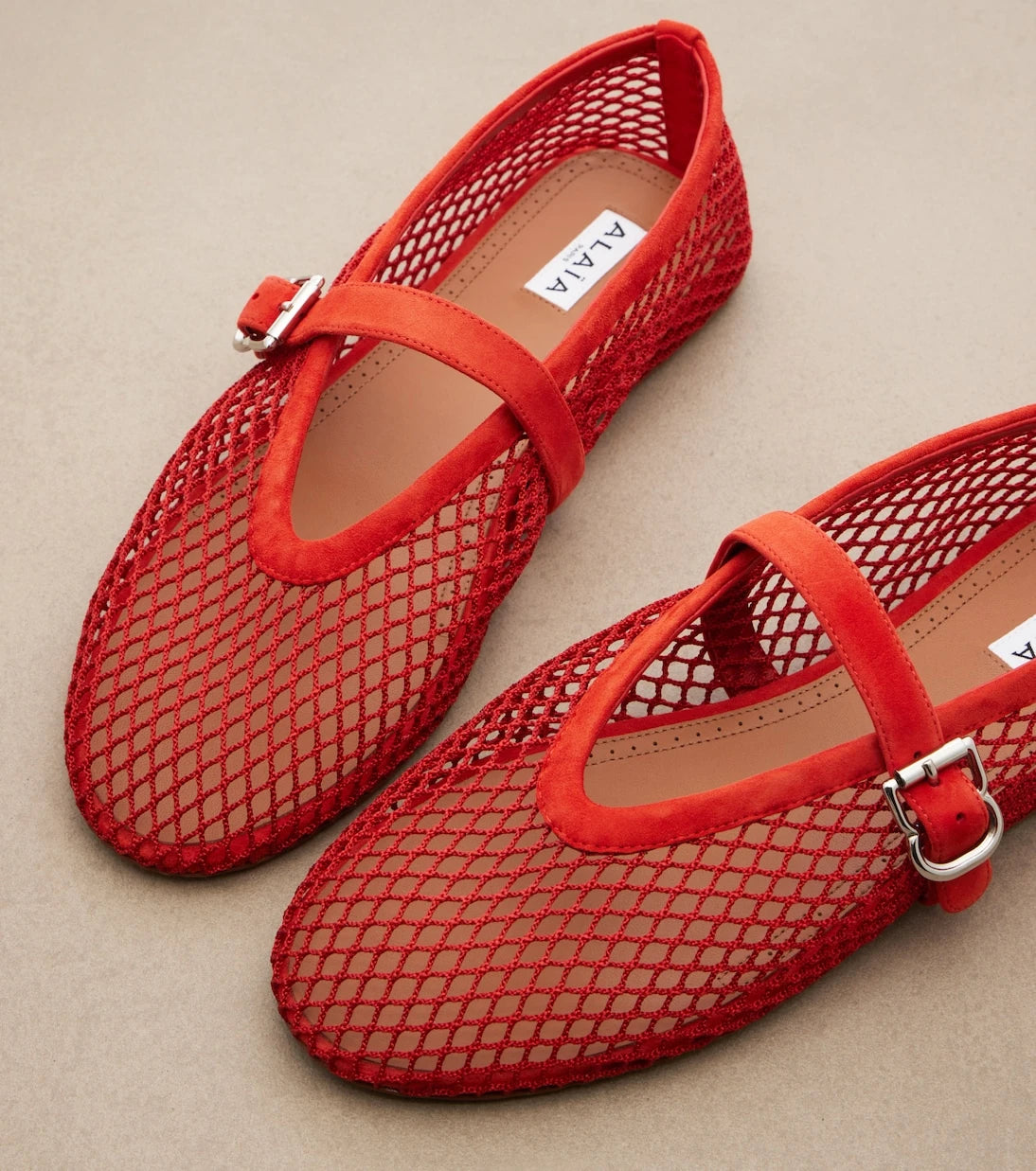 Alaïa - Suede-trimmed fishnet ballet flats