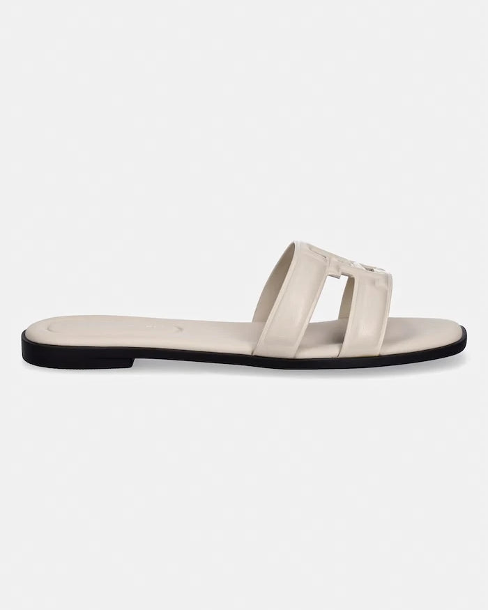 Tommy Hilfiger kadın düz tabanlı deri terlik TH LOGO STRAP MULE