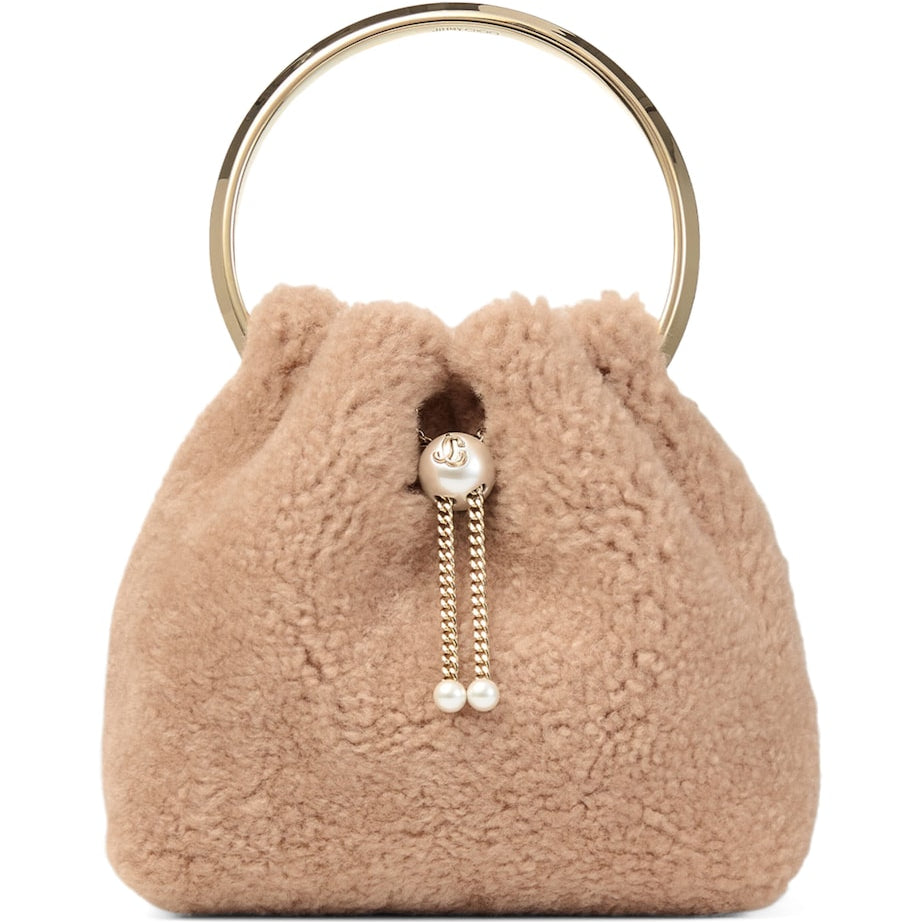 Jimmy Choo Beige Bon Bon Shearling Top-Handle Bag