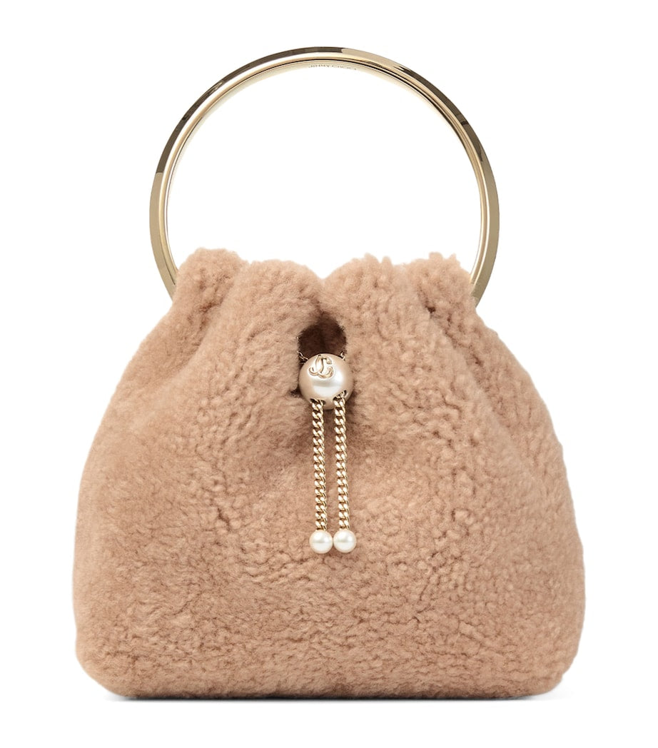 Jimmy Choo Beige Bon Bon Shearling Top-Handle Bag