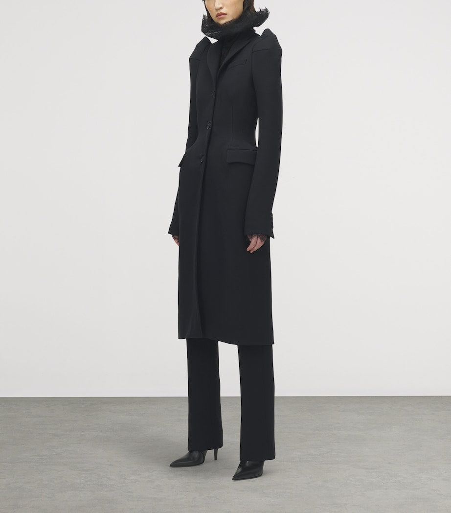 McQueen Black Wool-Blend Structured Coat