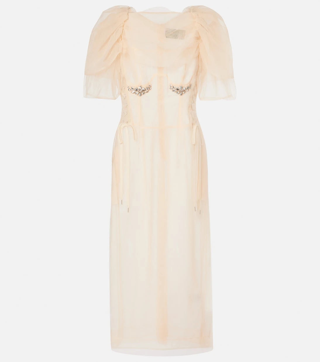 Simone Rocha - فستان ميدي شبكي مكشكش ومزين بالخرز