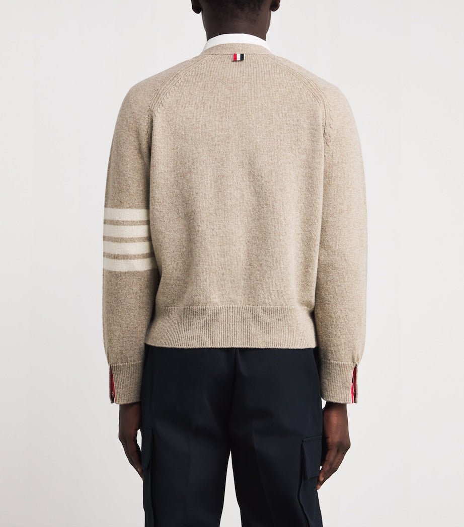 Beige Wool 4-Bar Stripe Cardigan