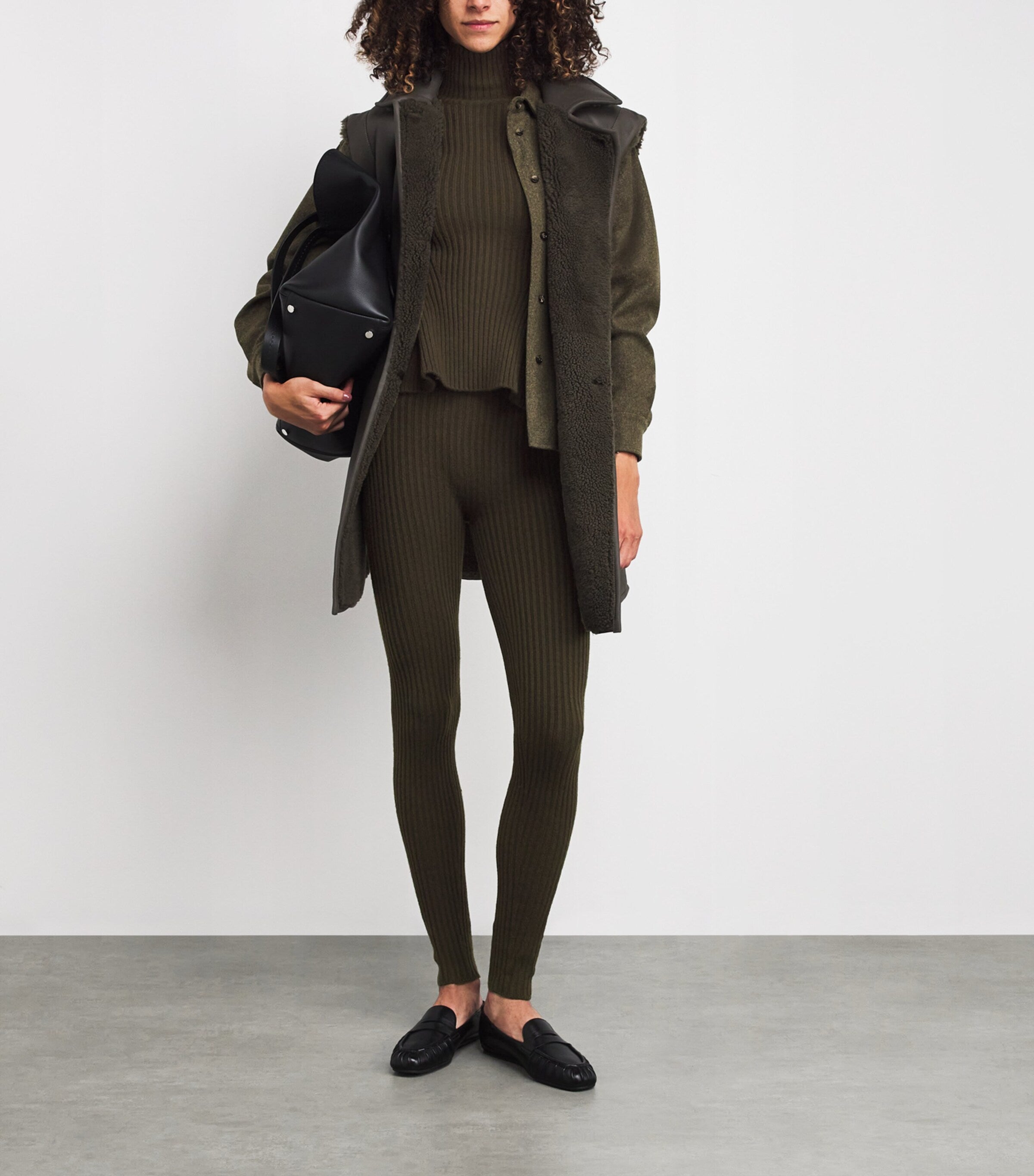 Green Wool-Blend Rib-Knit Leggings