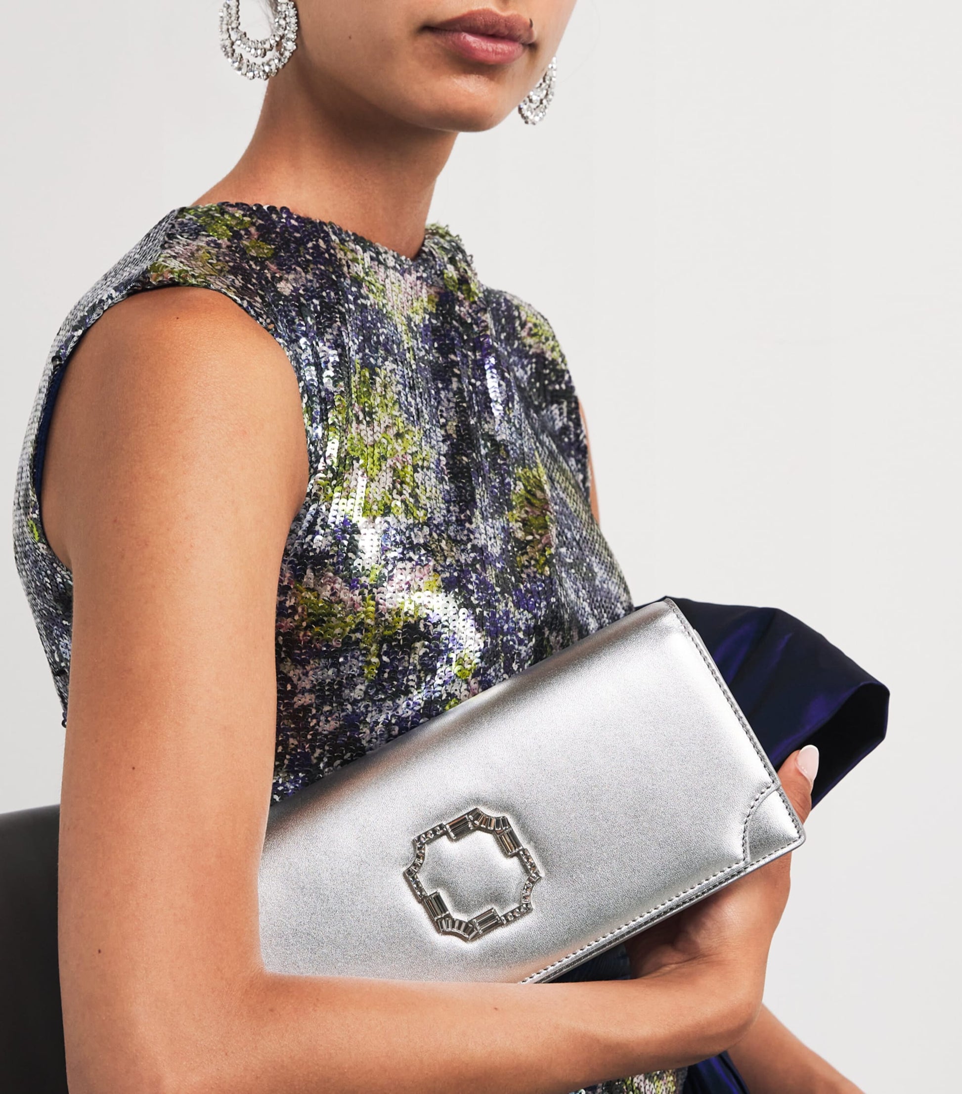 Malone Souliers Silver Leather Vivien Clutch Bag