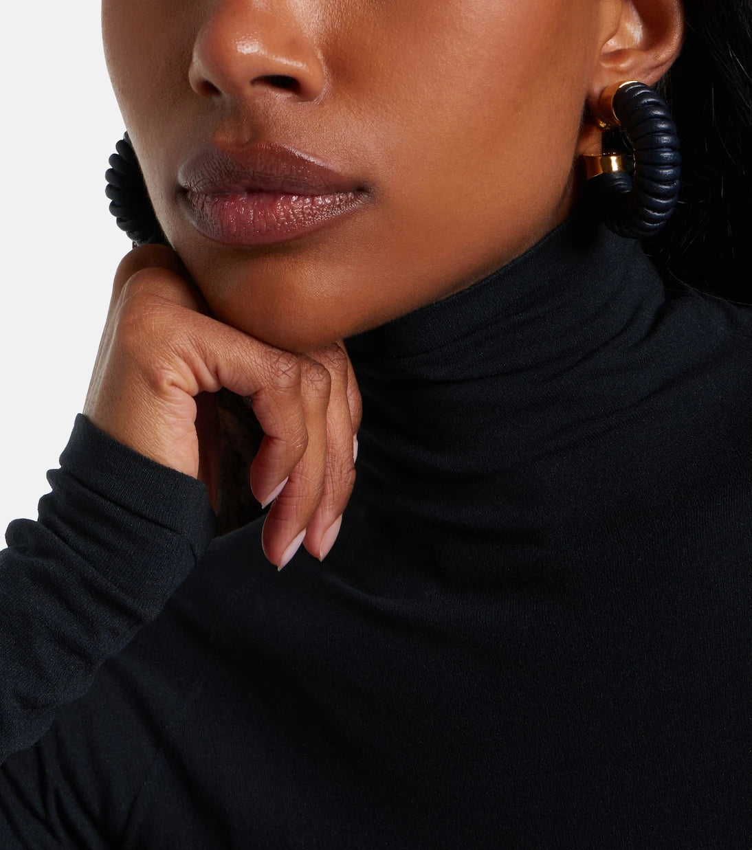 Alaïa - Bobine leather-trimmed hoop earrings