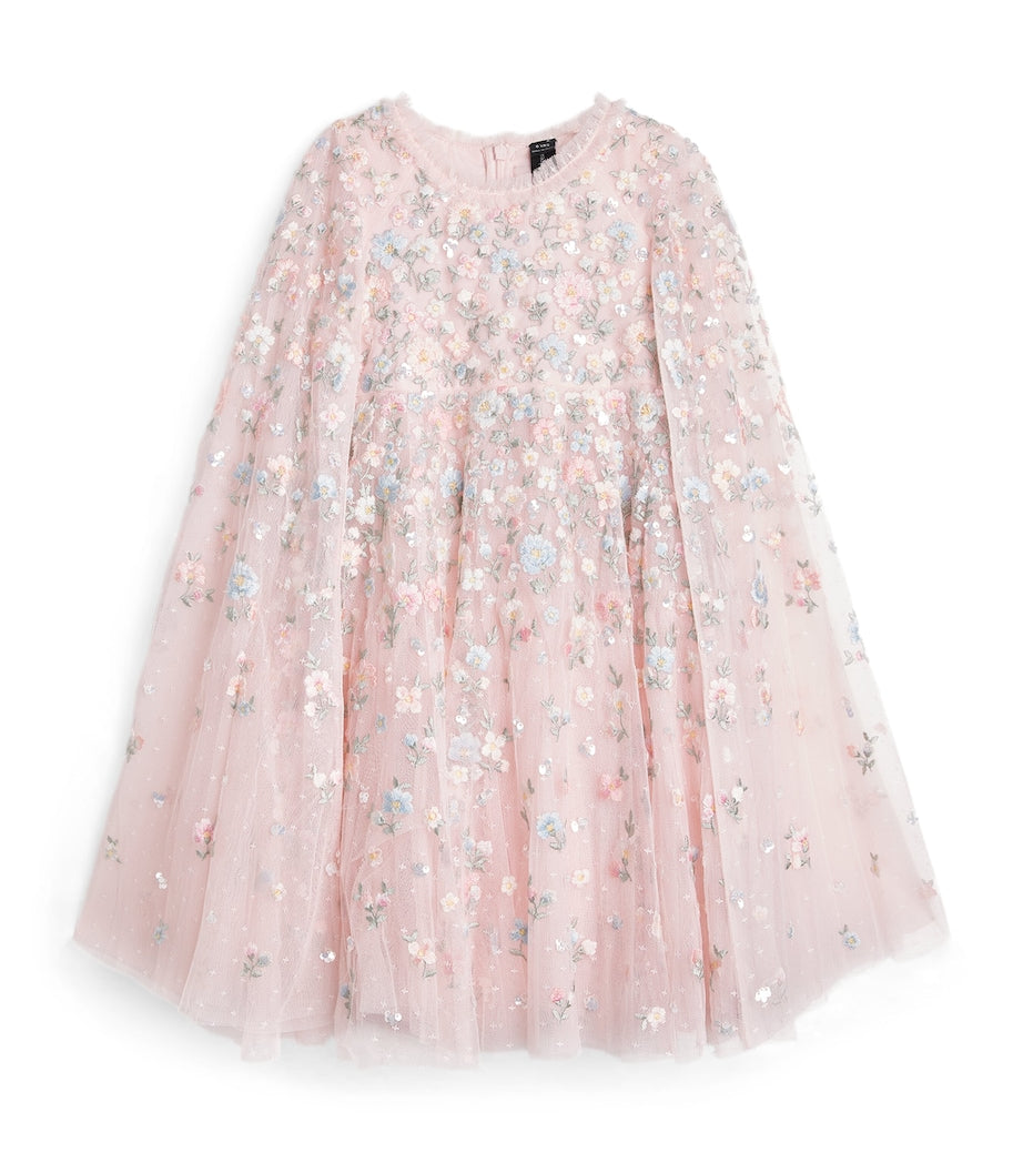 Needle & Thread Pink Embroidered Floral Dahlia Cape Dress (3-12 Years)
