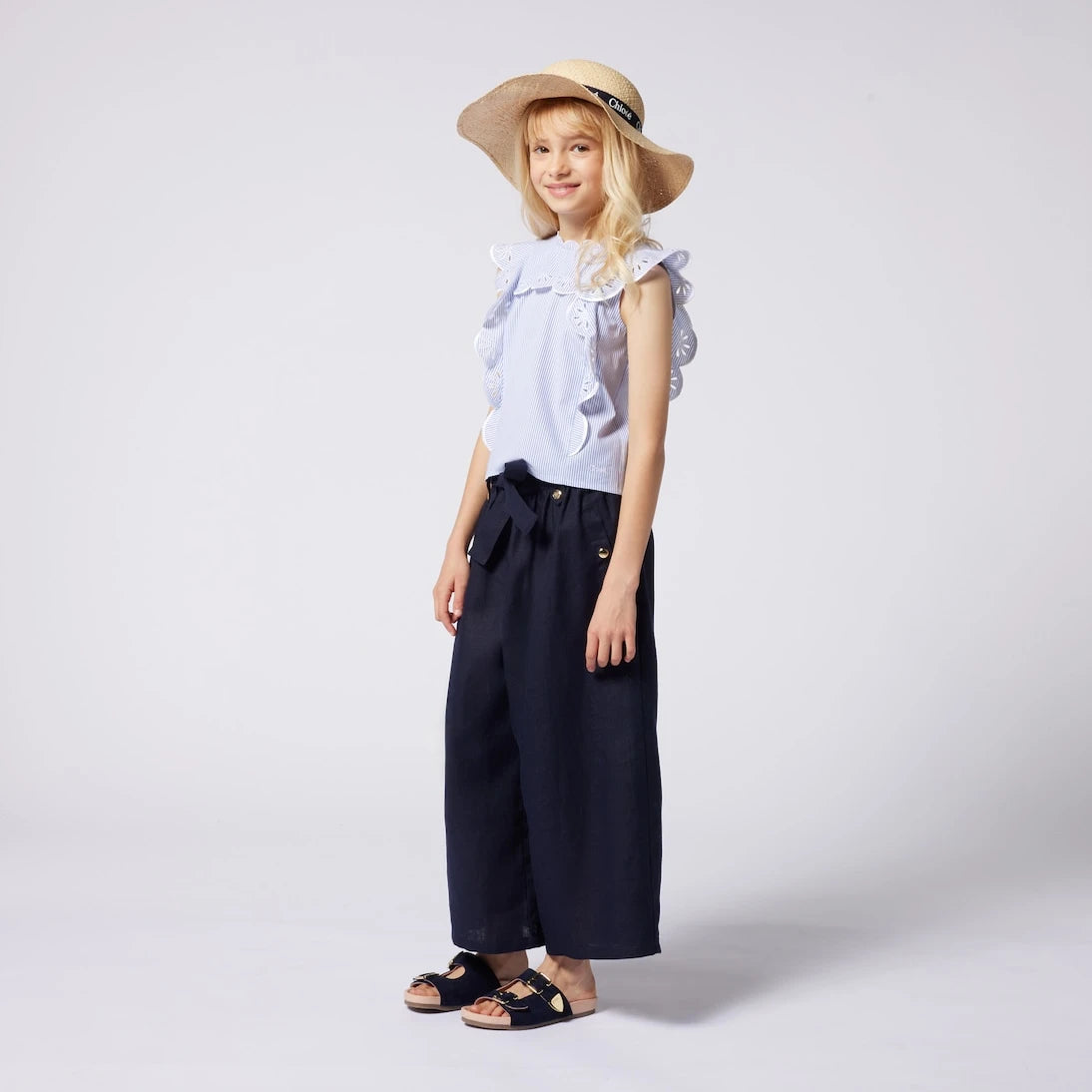 Chloé Kids - Embroidered striped cotton poplin top