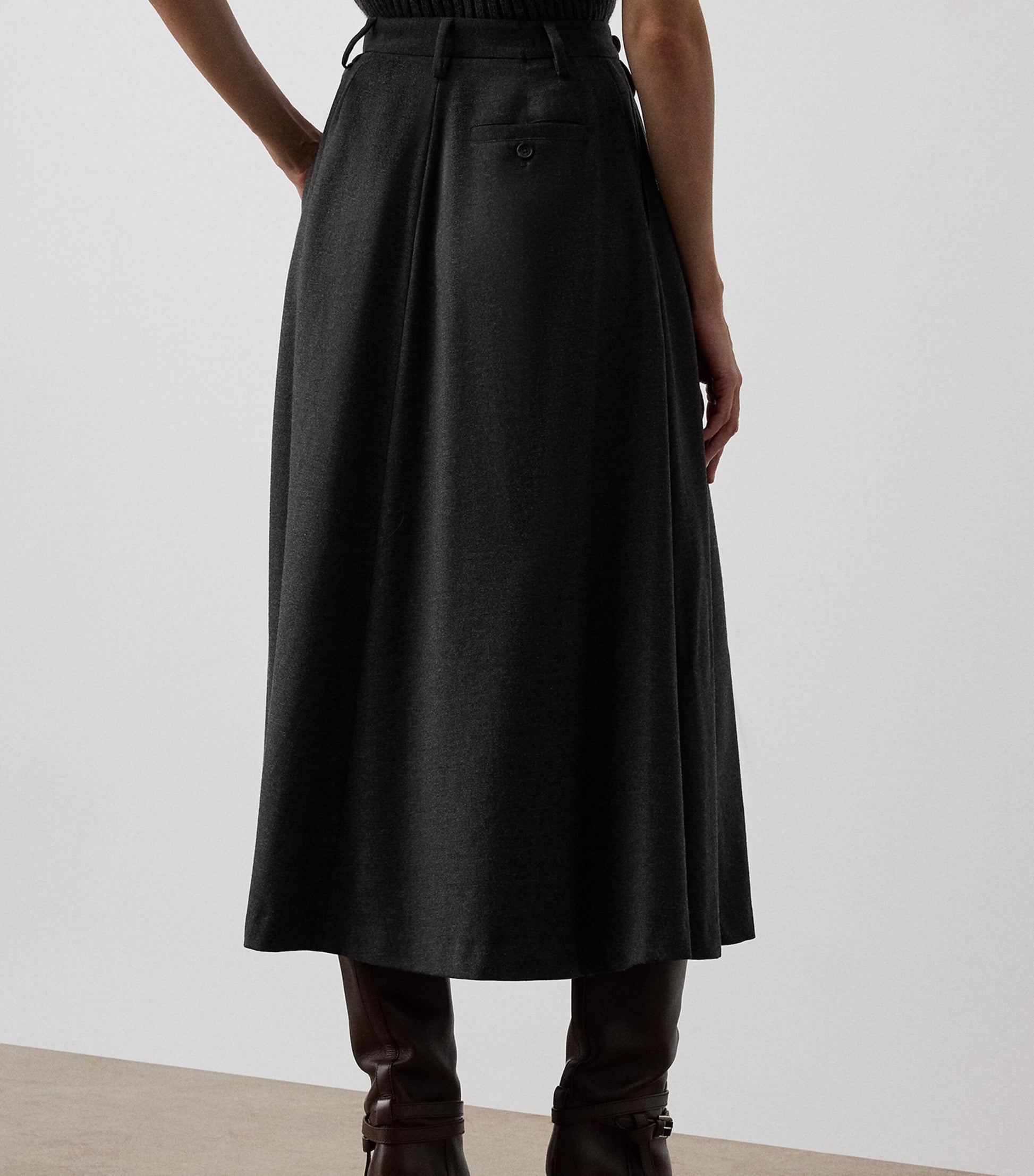 Ralph Lauren Collection Grey Wool Evilyn Midi Skirt