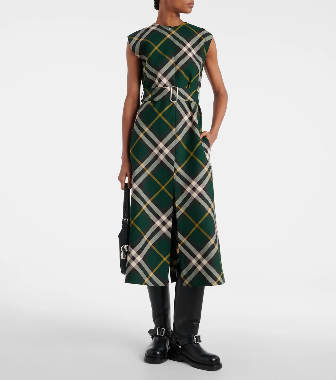 Burberry - فستان ميدي من الصوف بنقشة مربعات بربري