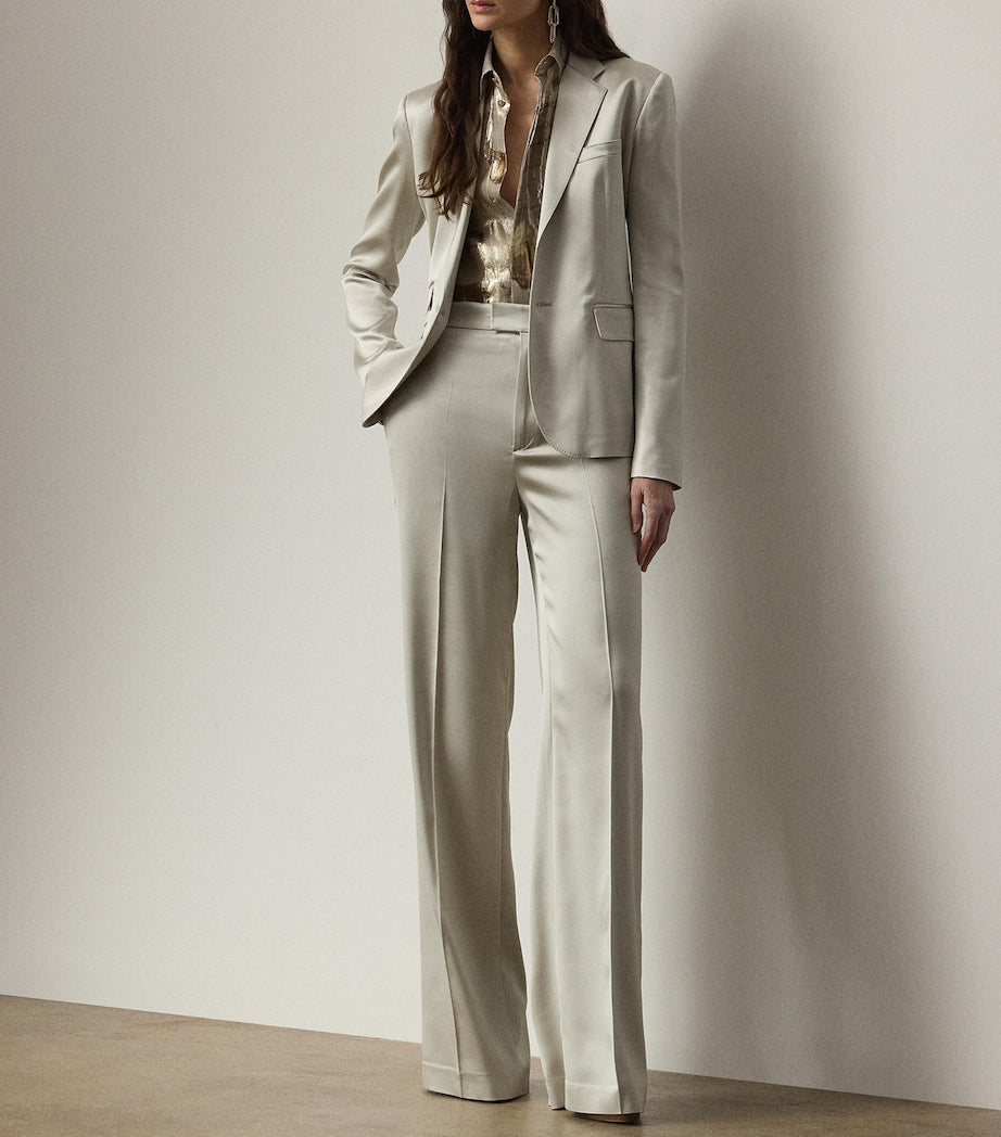 Ivory Satin Wide-Leg Trousers
