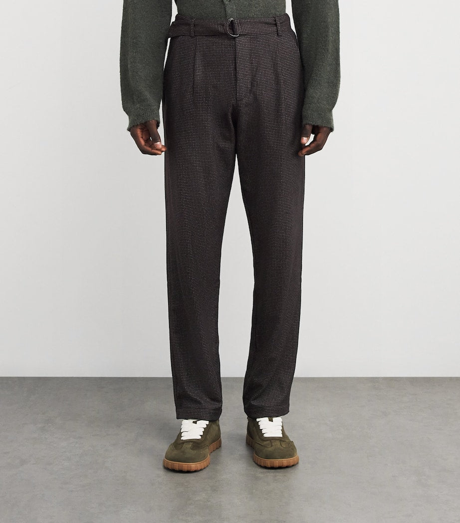 Wool-Blend Belted Puppytooth Trousers