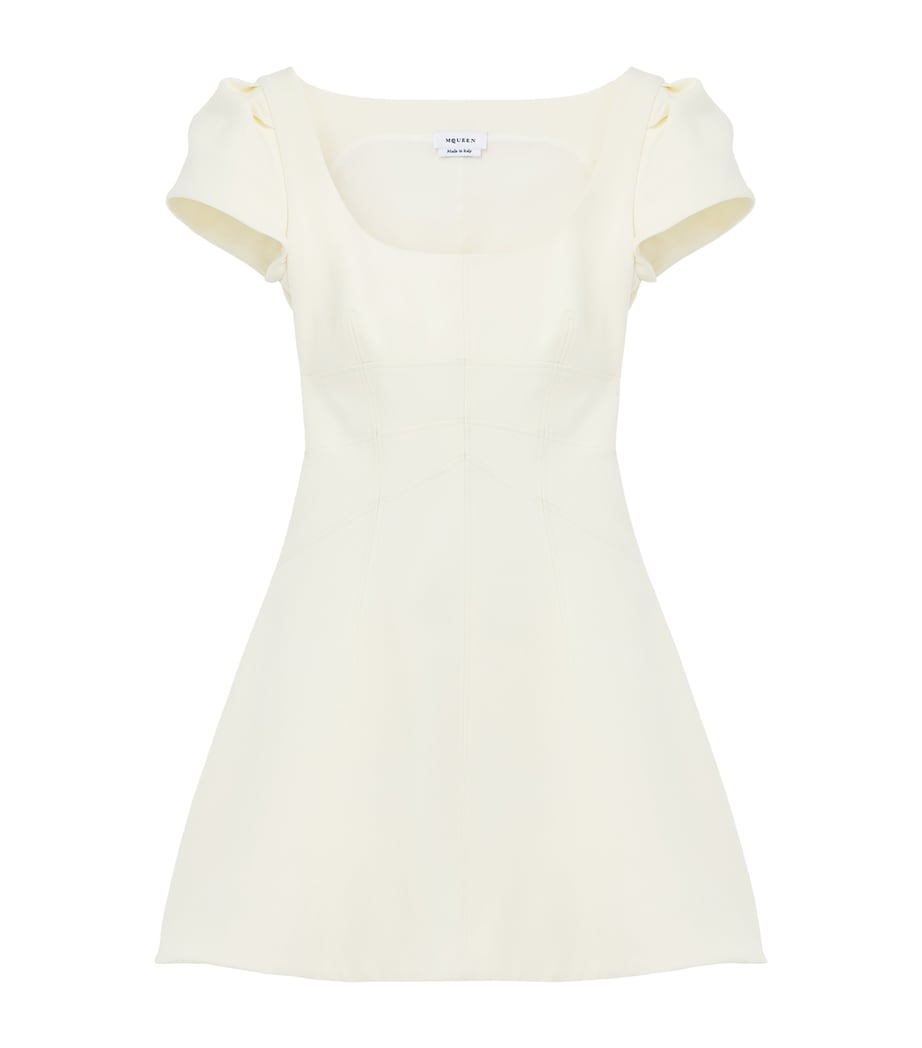 McQueen White Wool-Blend Mini Dress