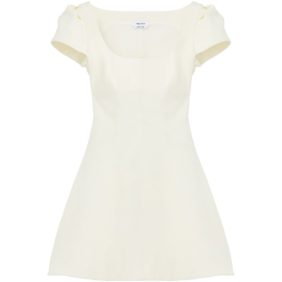 McQueen White Wool-Blend Mini Dress