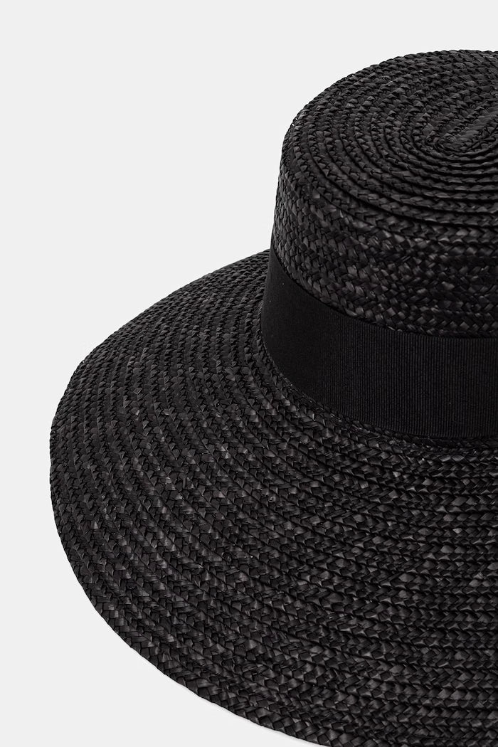 LE SH KA geniş siperli kadın şapka Black Straw Veil