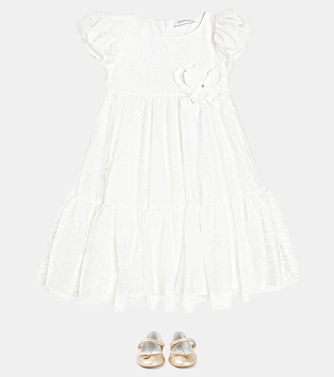 Monnalisa - Embellished puff-sleeve dress