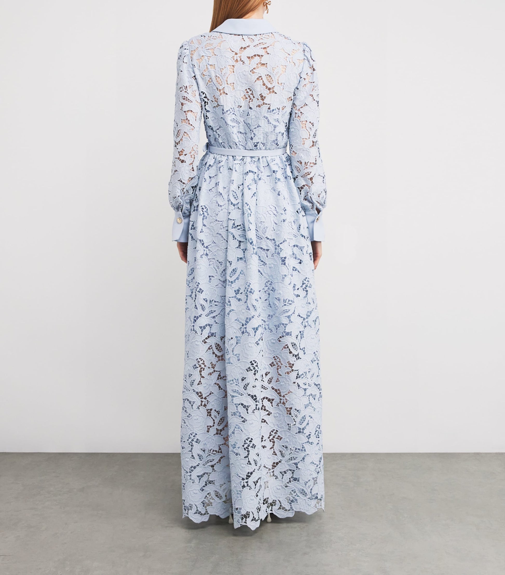 Self-Portrait Blue Lace Belted Maxi Dress