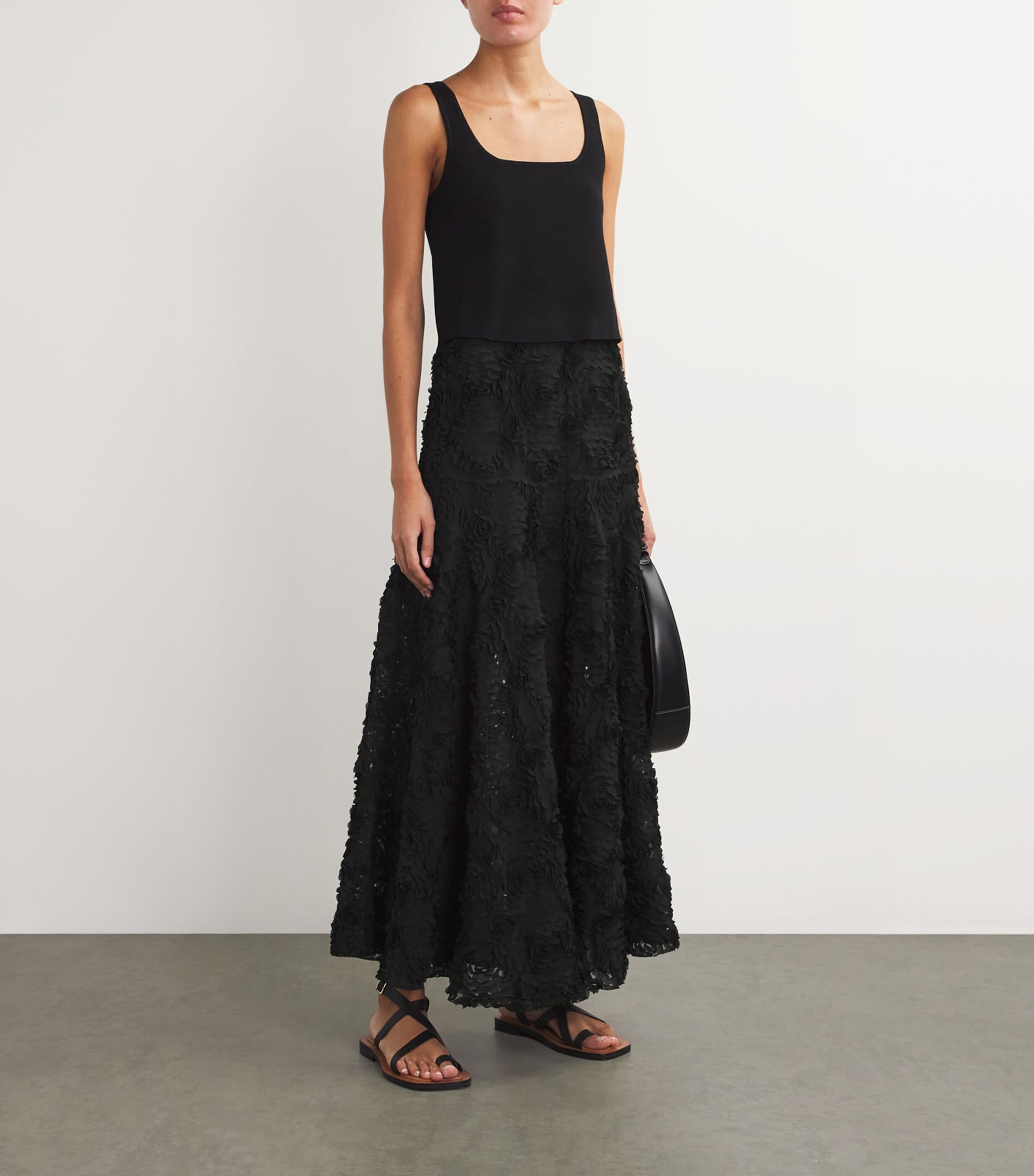 Black Tulle Embroidered Maxi Skirt