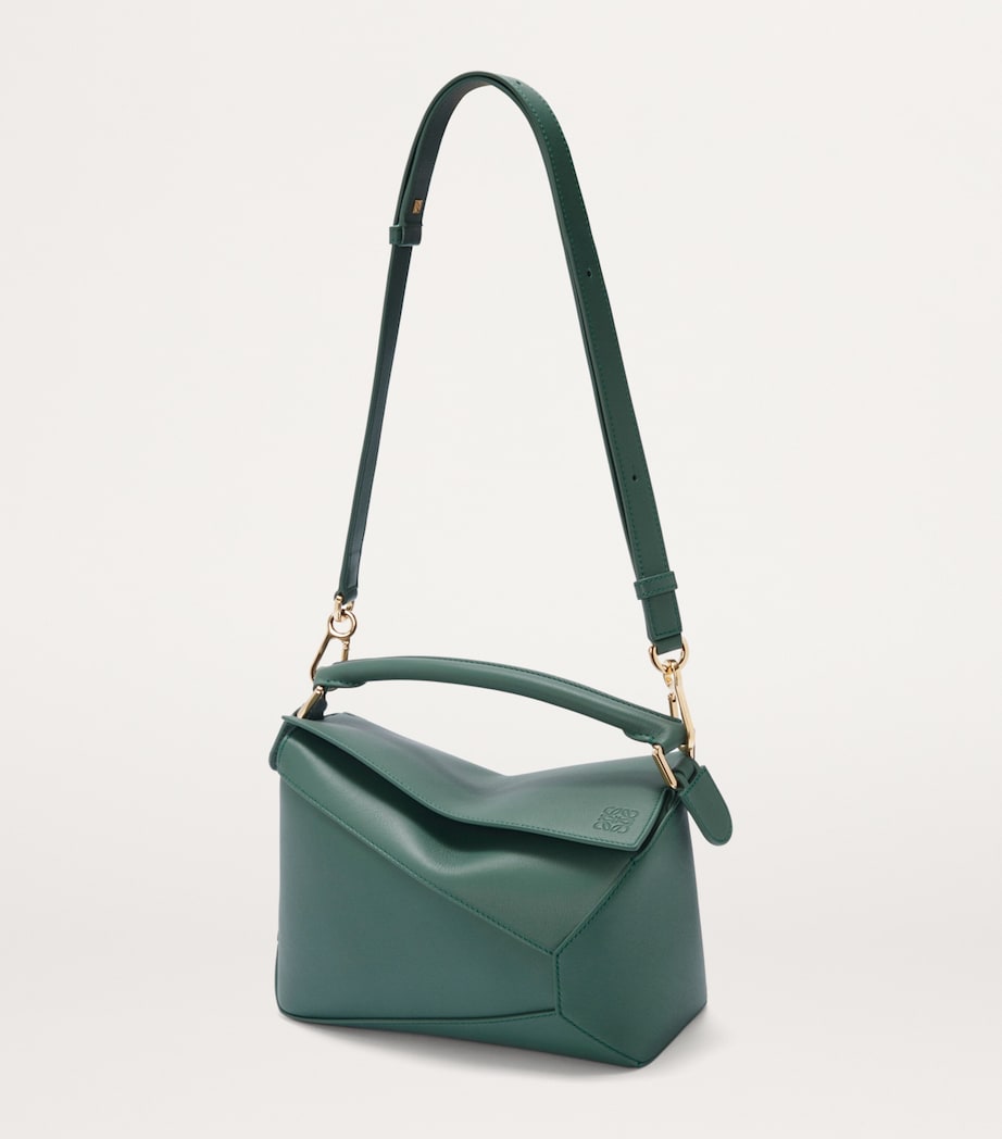 LOEWE Green Small Leather Puzzle Edge Top-Handle Bag