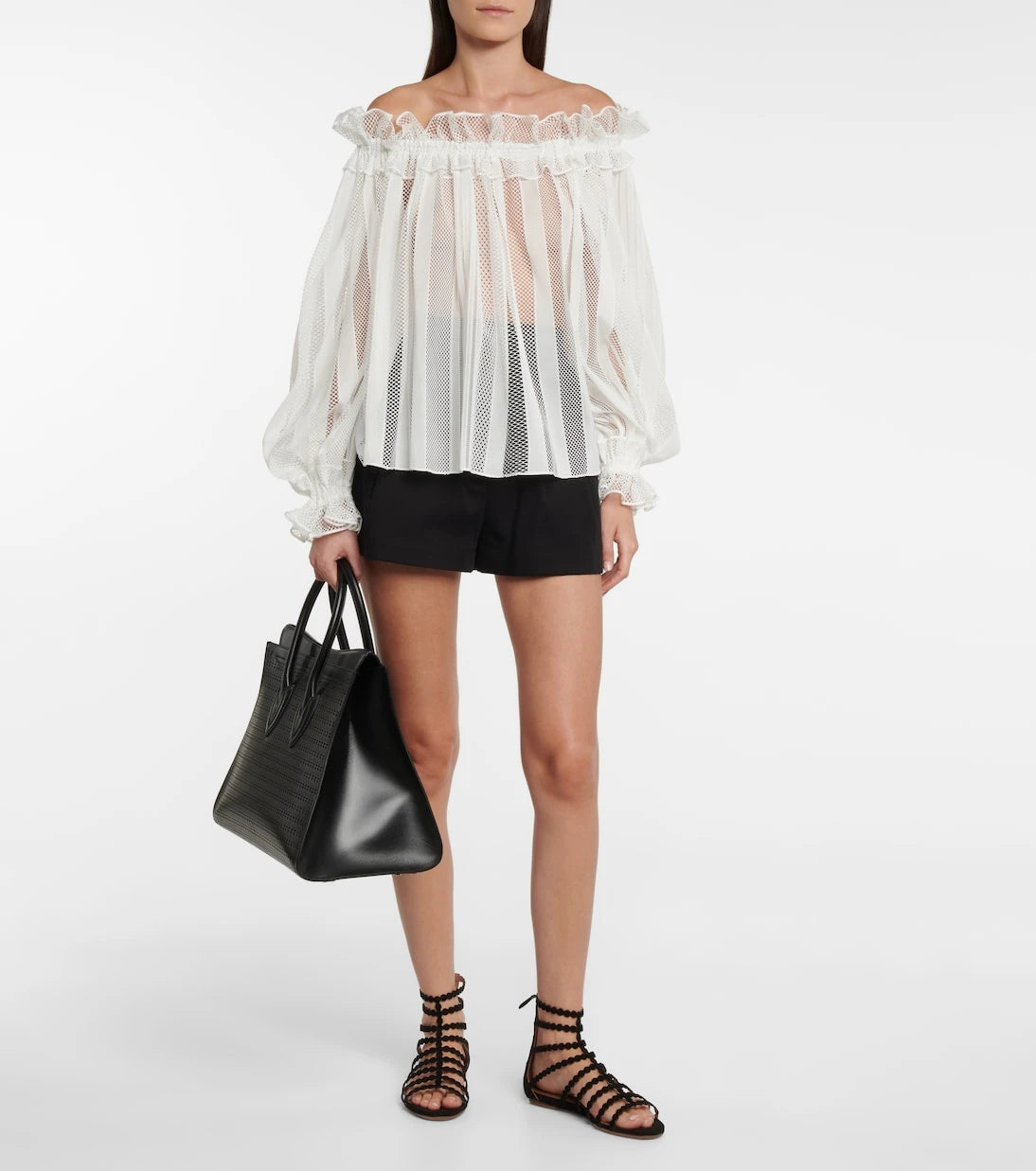 Alaïa - Off-shoulder mesh blouse