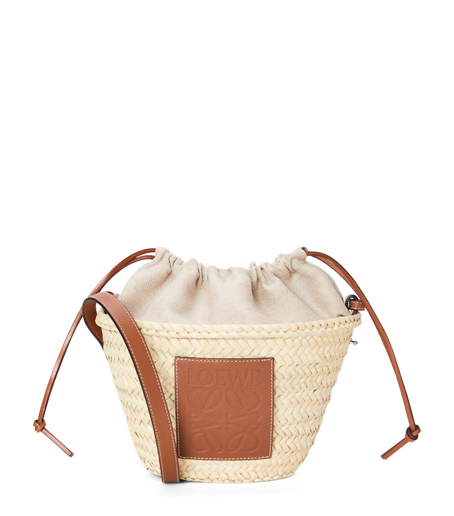 LOEWE Beige x Paula's Ibiza Woven Drawstring Bucket Bag