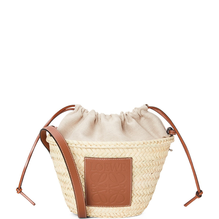 LOEWE Beige x Paula's Ibiza Woven Drawstring Bucket Bag