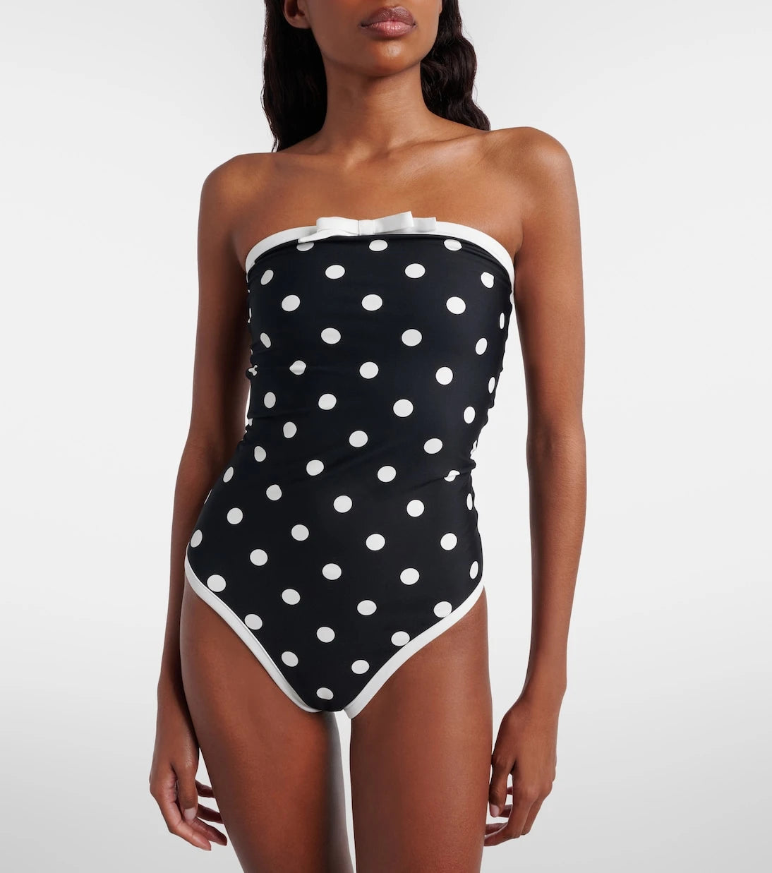 Self-Portrait - Polka-dot strapless swimsuit