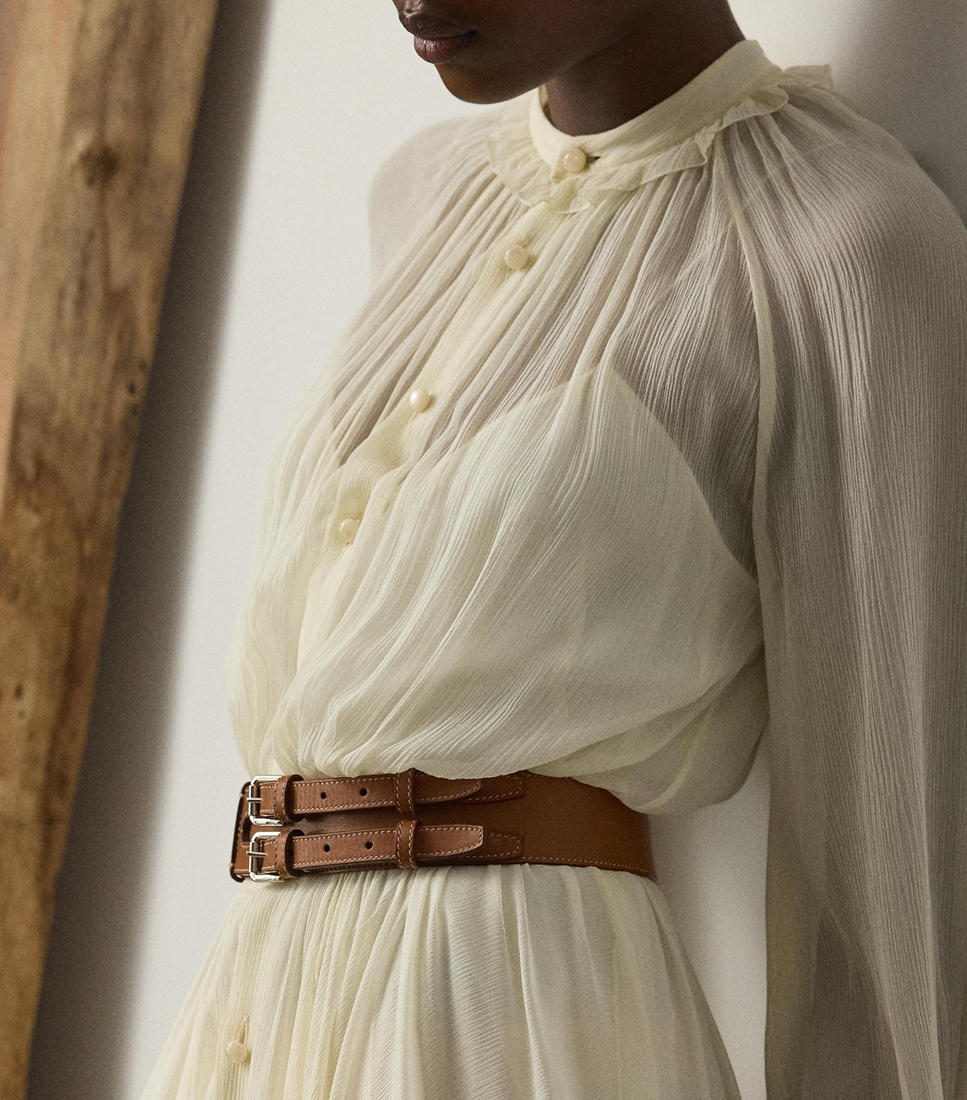 Ralph Lauren Collection Beige Mulberry Silk Grantly Midi Shirt Dress