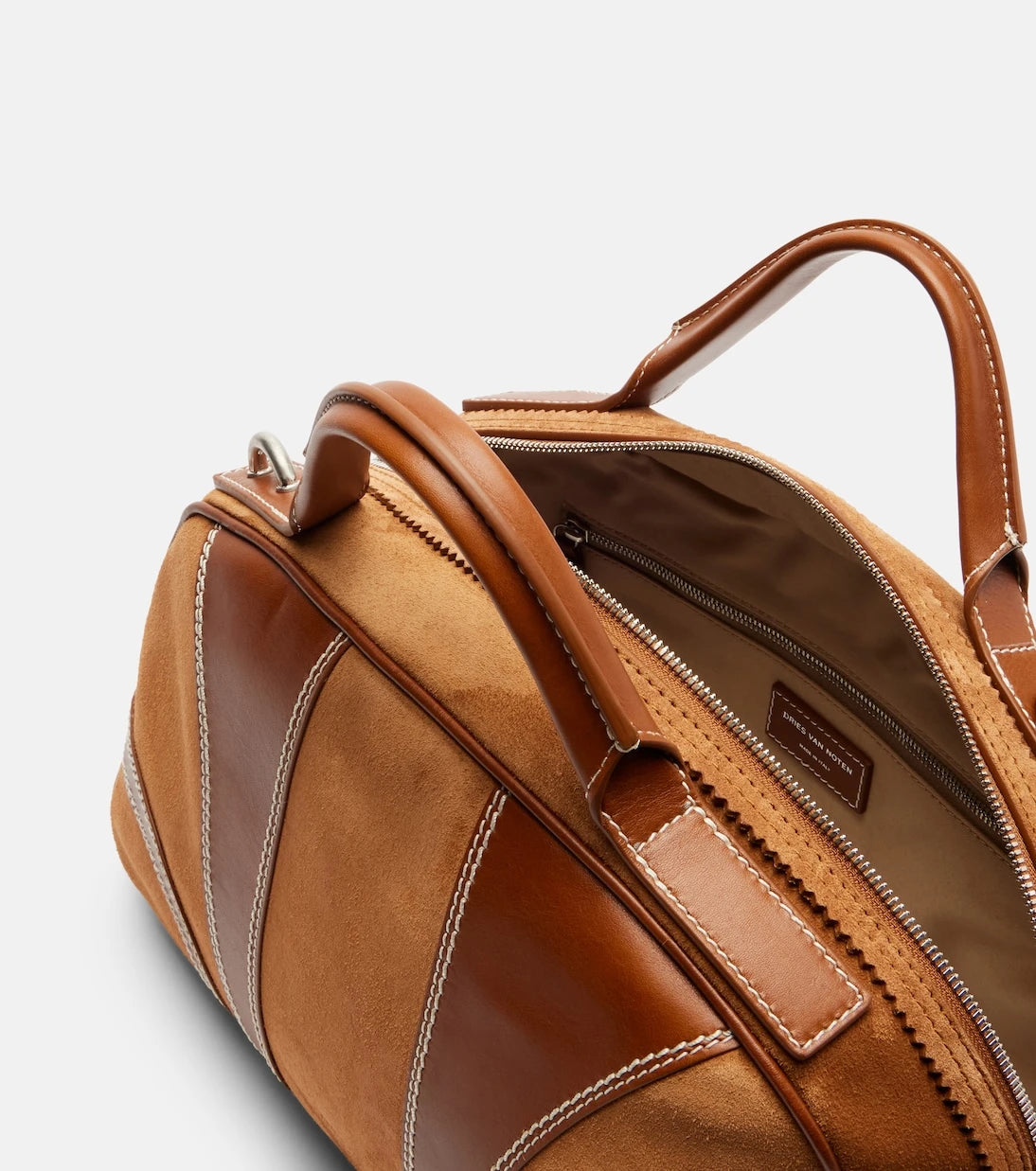 Dries Van Noten - Leather-trimmed suede top-handle bag