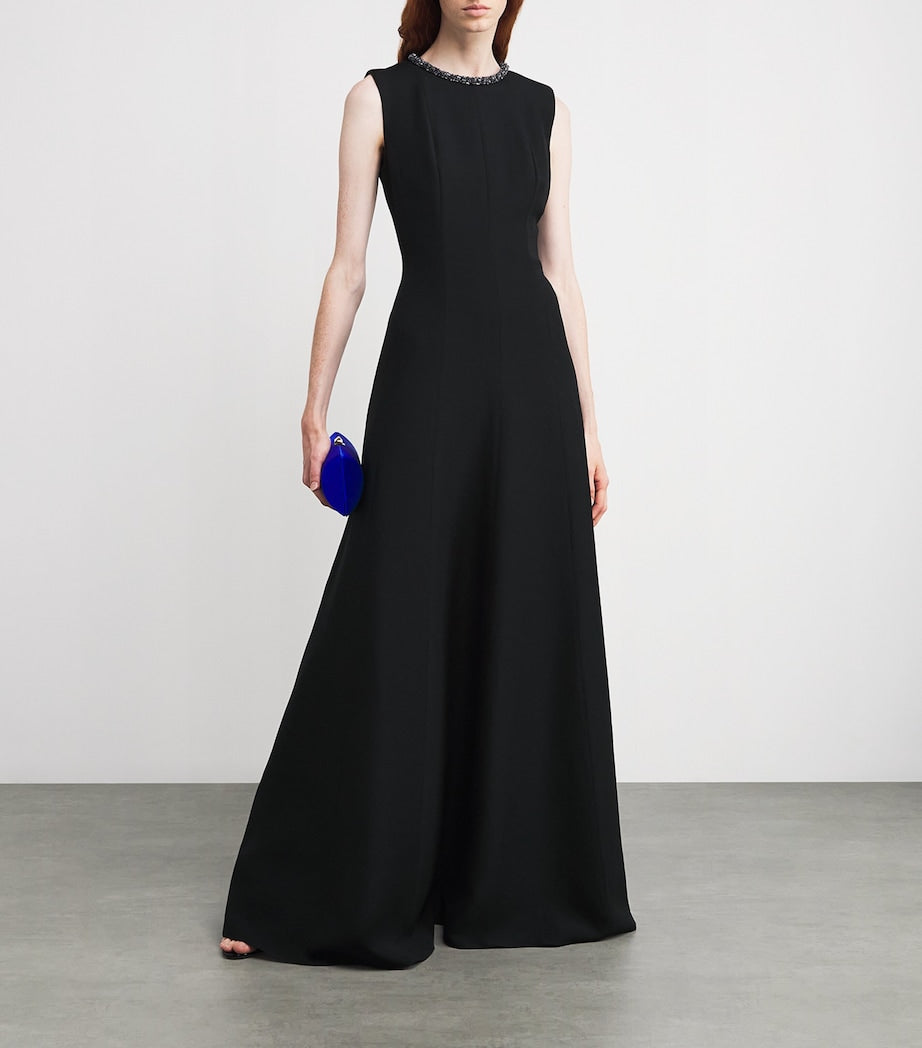 Roland Mouret Black Wool-Silk Embellished Gown