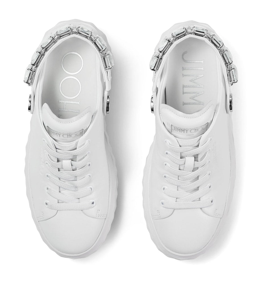 Jimmy Choo White Leather Diamond Sling Sneakers