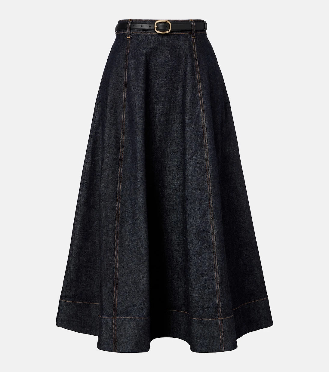 Self-Portrait - High-rise denim midi skirt