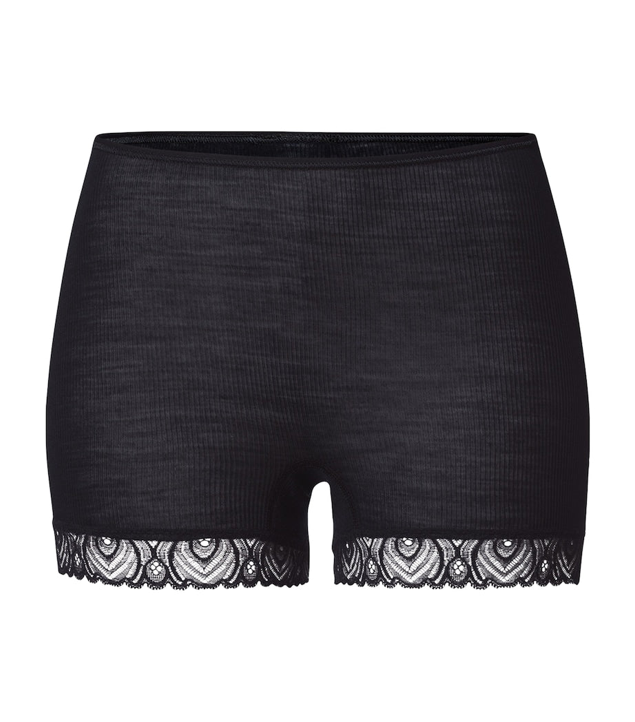 Hanro Black Wool-Silk Woolen Lace Boyleg Briefs