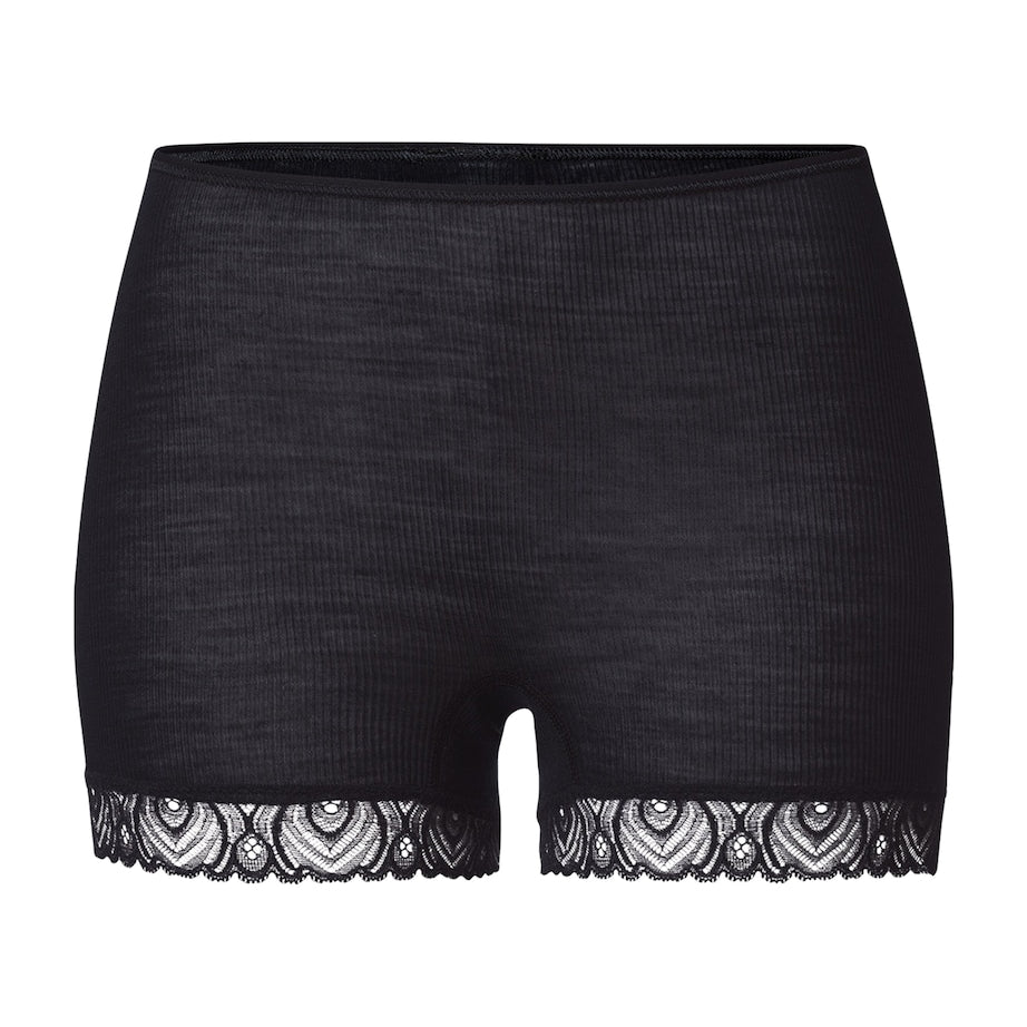 Hanro Black Wool-Silk Woolen Lace Boyleg Briefs