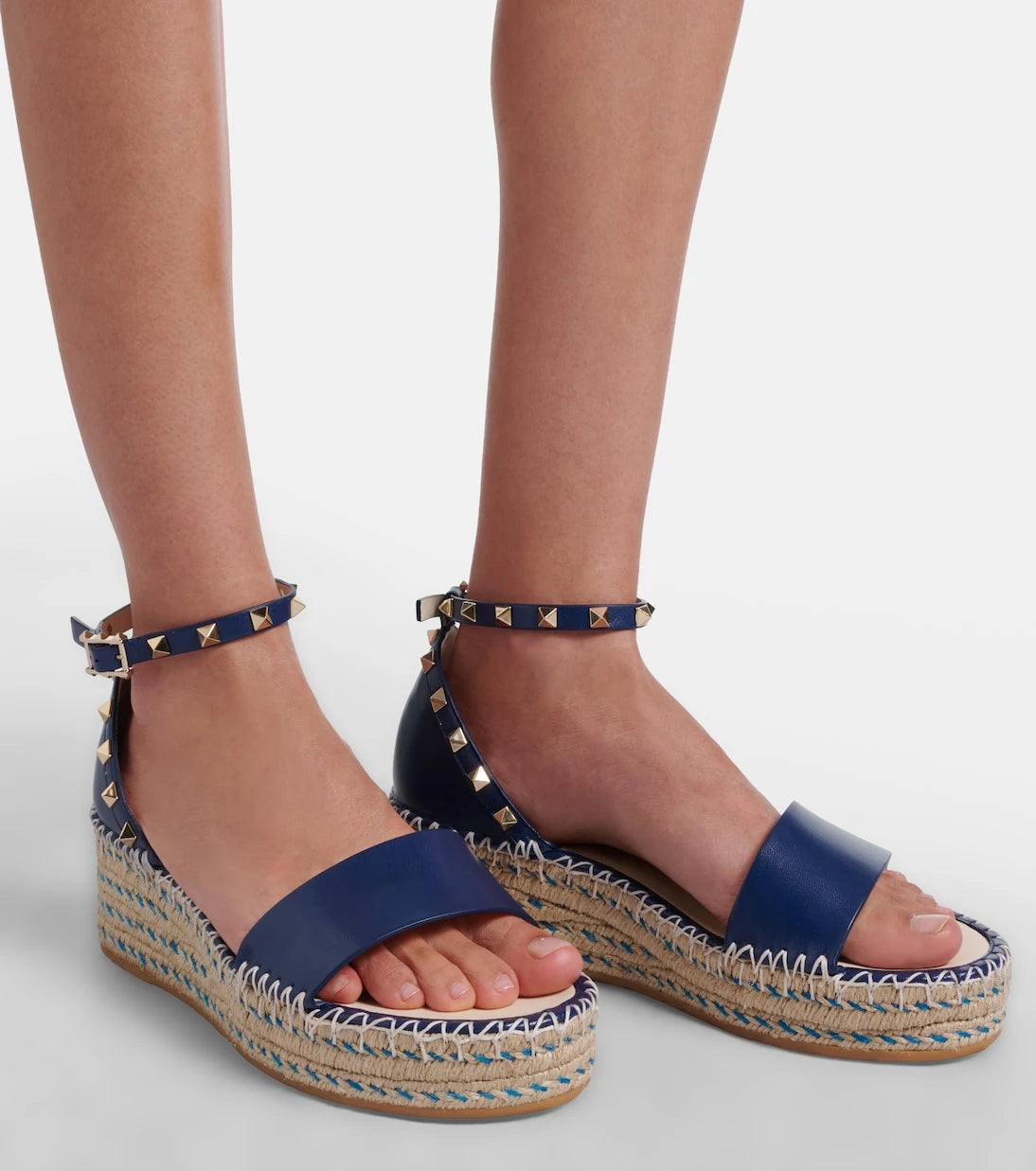 Valentino Garavani - Double Rockstud leather espadrille wedges