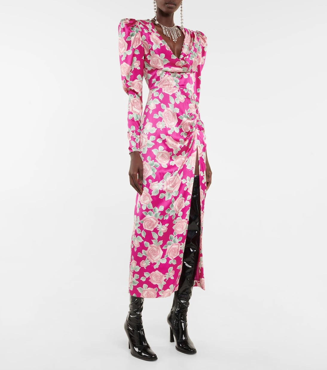 Alessandra Rich - Floral draped silk satin maxi dress
