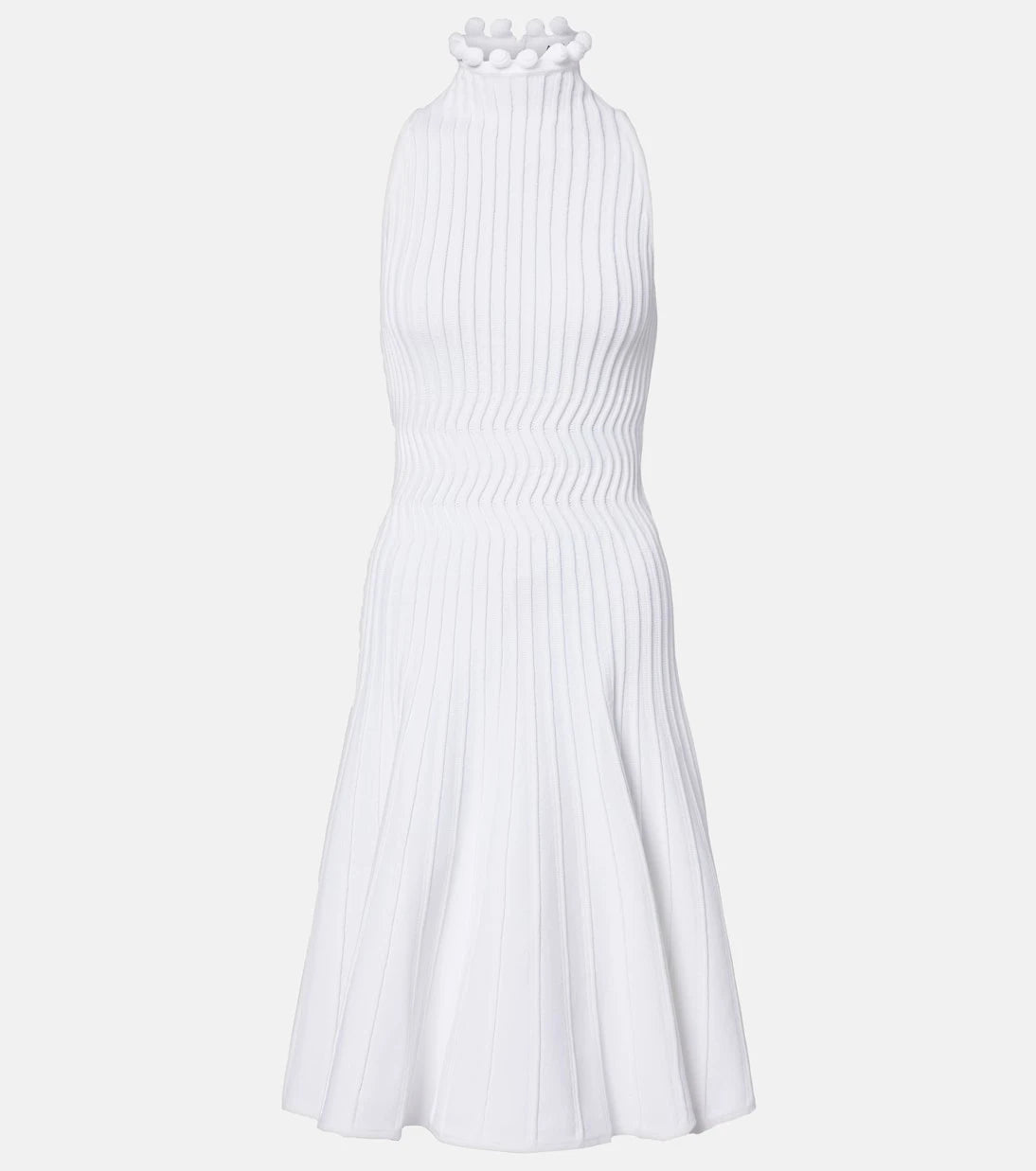Alaïa - فستان ميدي برقبة عالية منسوج مضلع