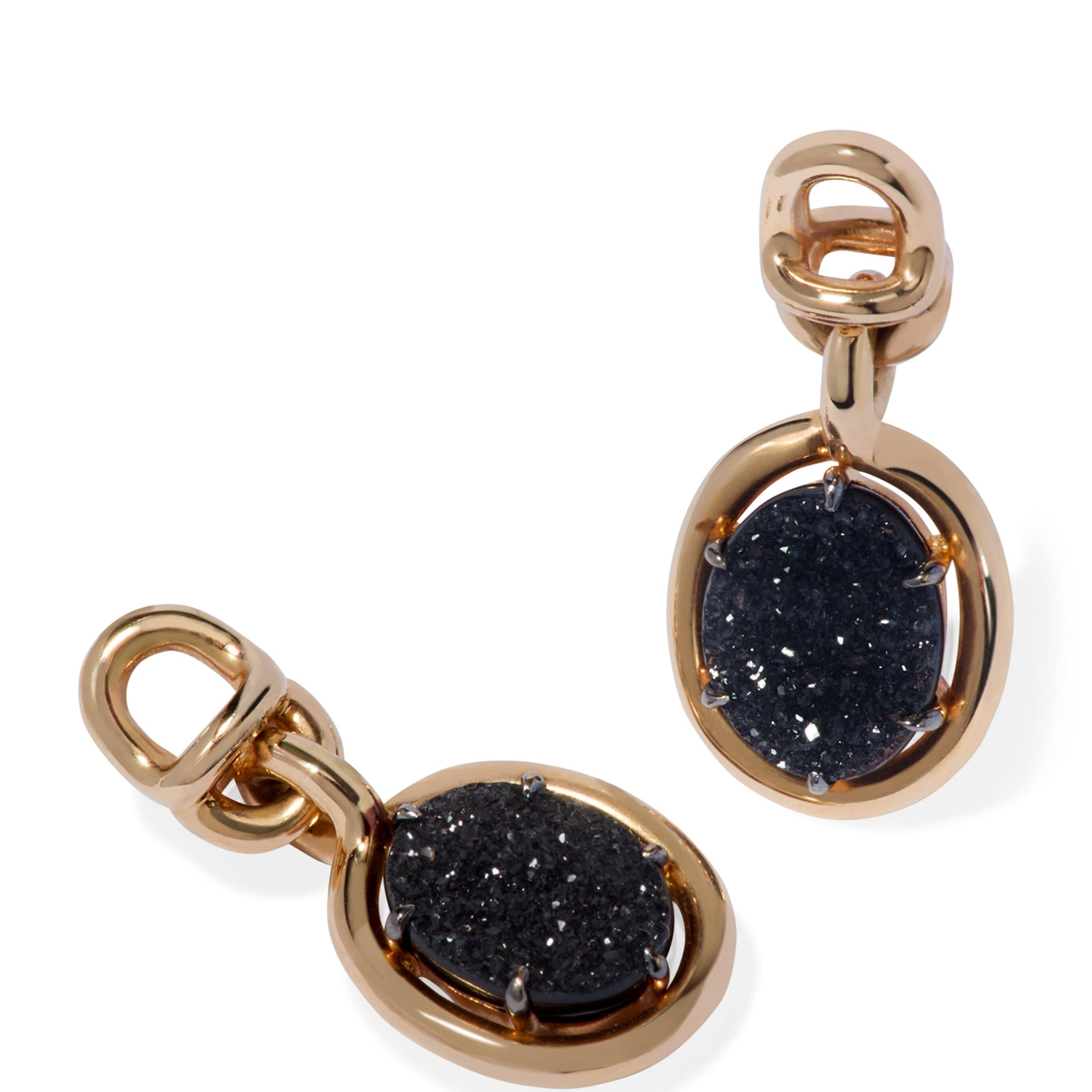 Yellow Gold and Drusy Black Onyx Mythology Earring Drops