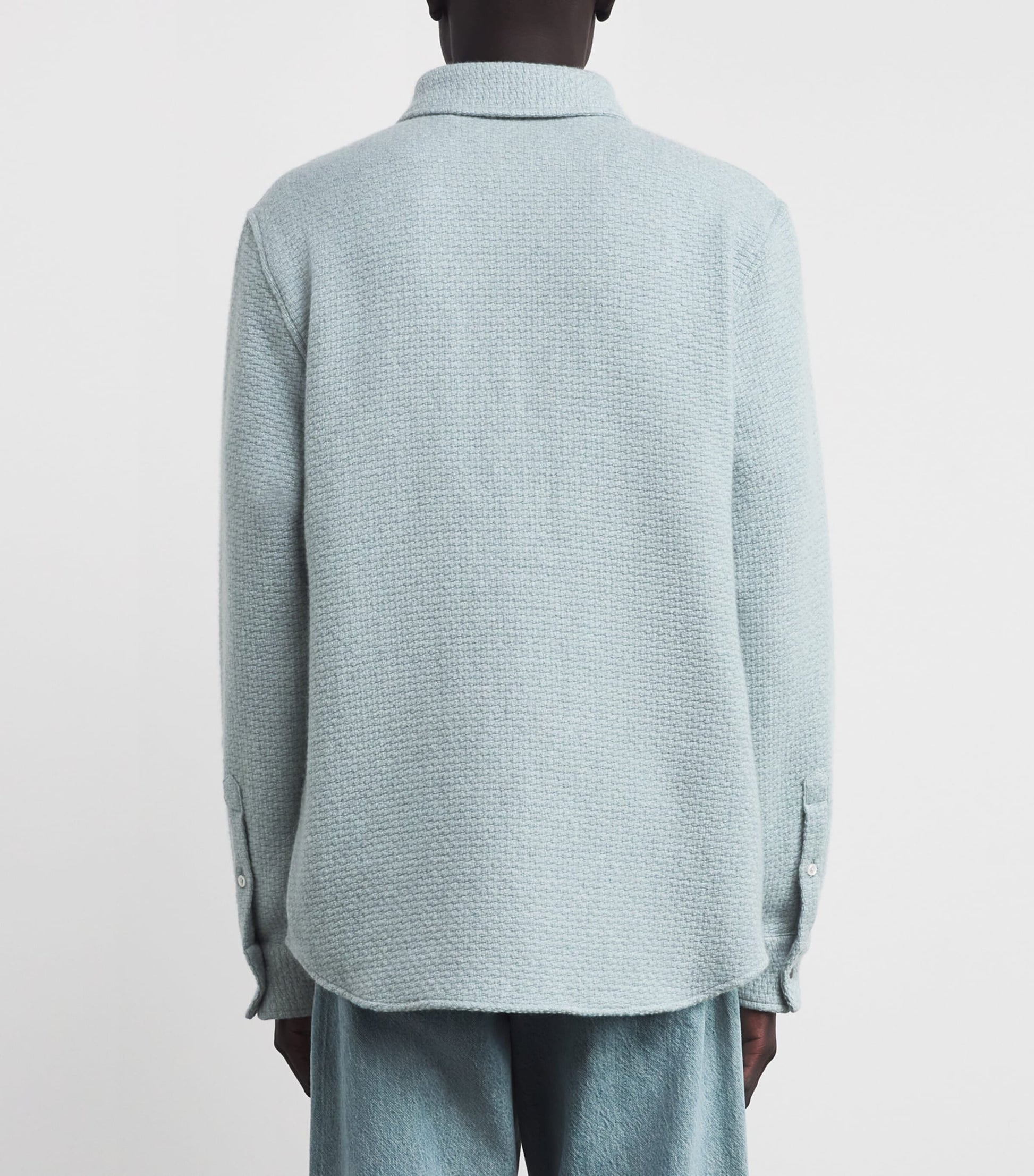 Blue Cashmere Waffle-Knit Overshirt