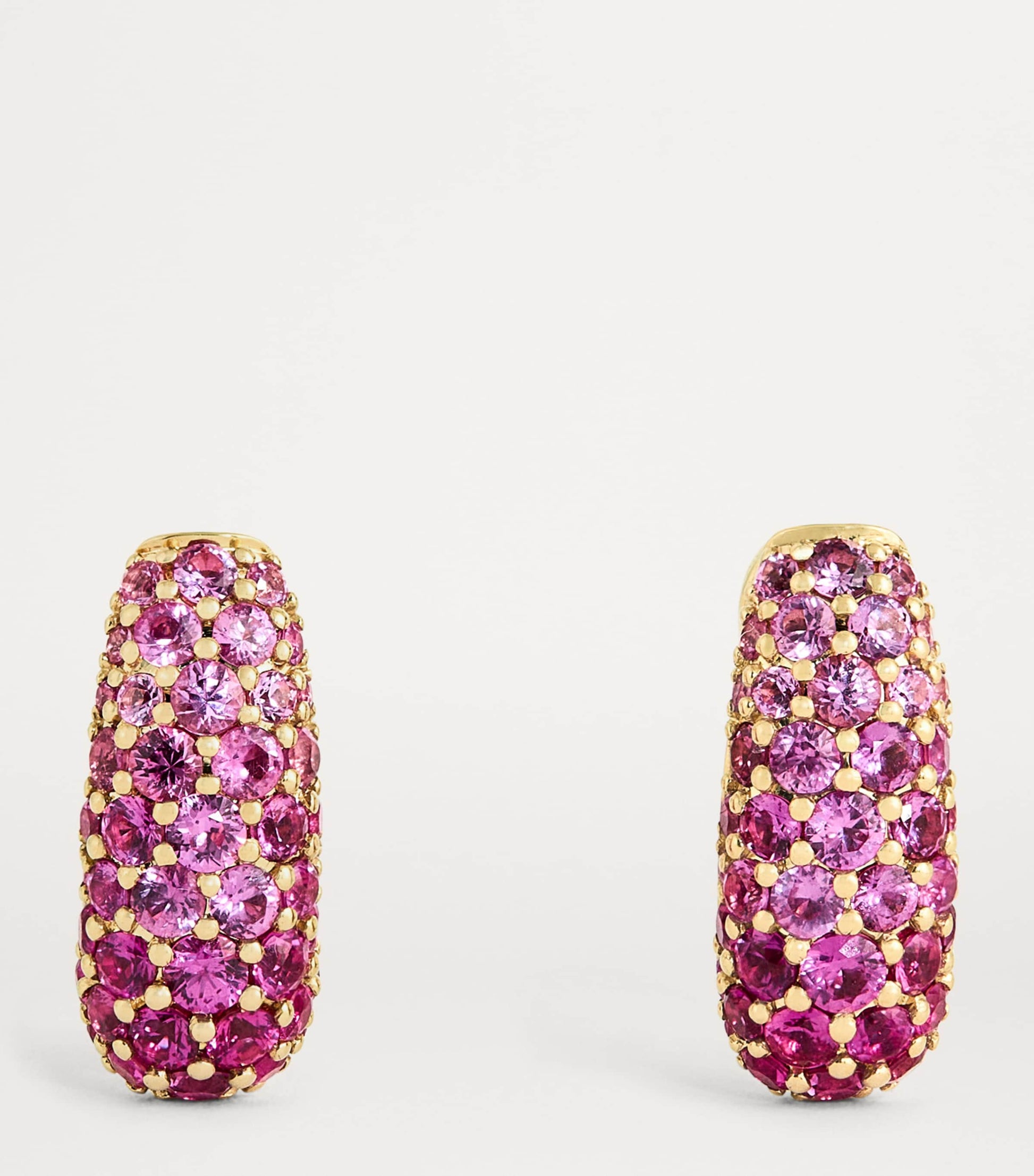 Yellow Gold and Pink Sapphire Holly Huggie Earrings