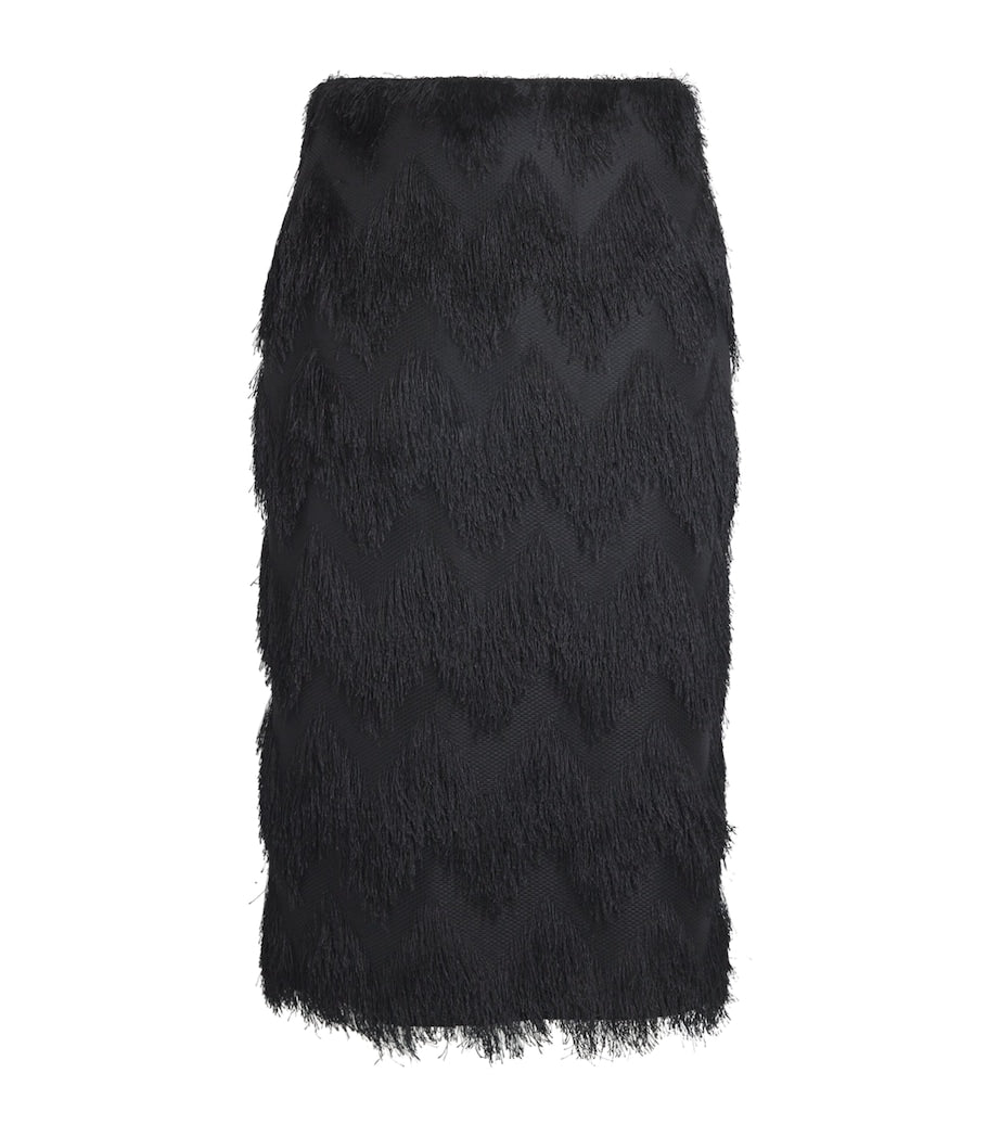 CAMILLA AND MARC Black Fringed Phoenix Midi Skirt