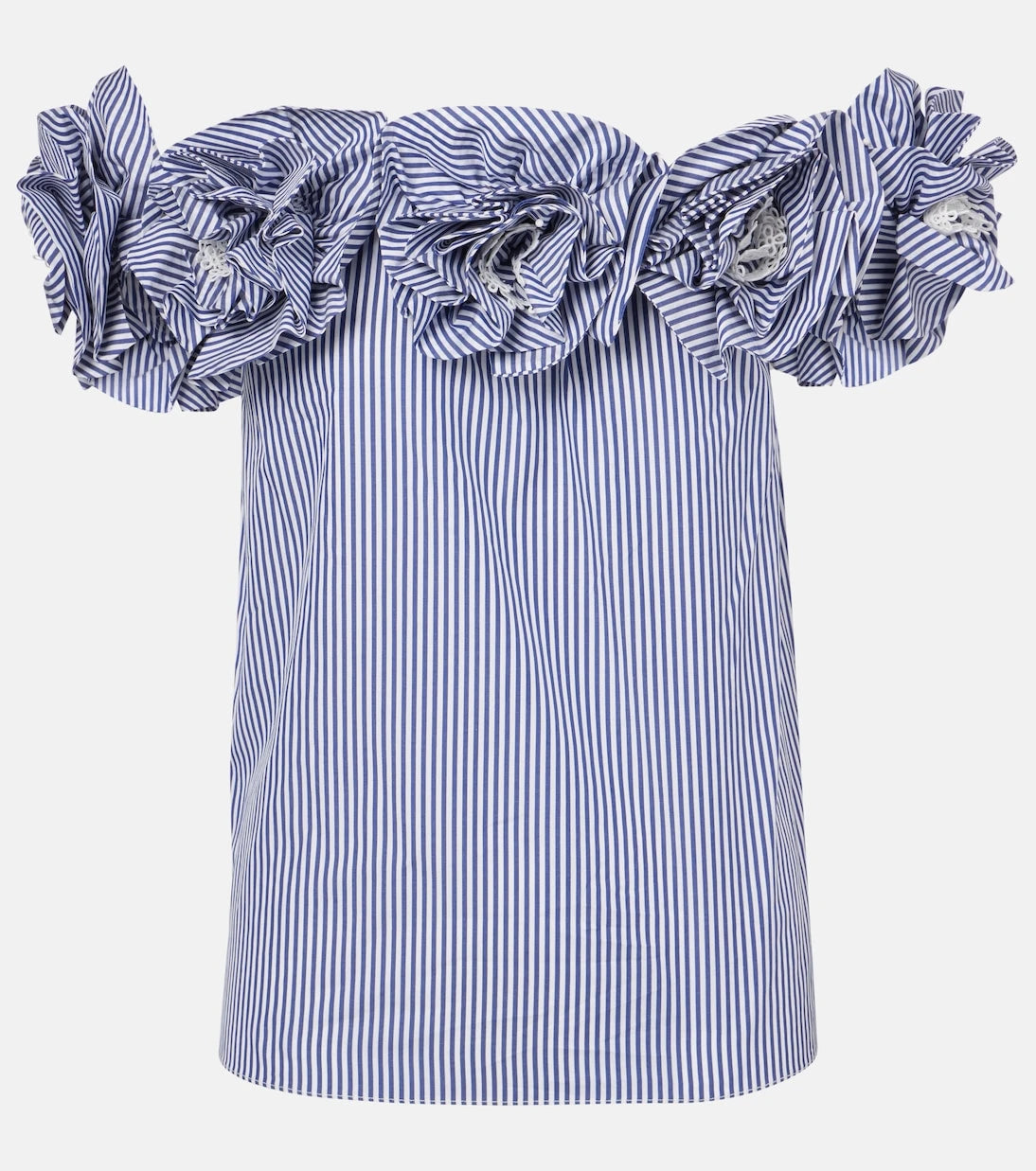 Carolina Herrera - Floral-appliqué striped cotton top