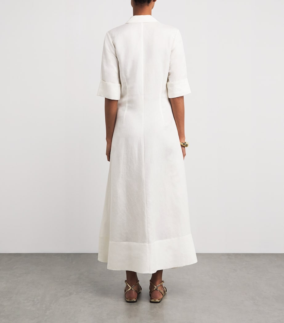 Simkhai White Linen-Blend Claudine Midi Shirt Dress