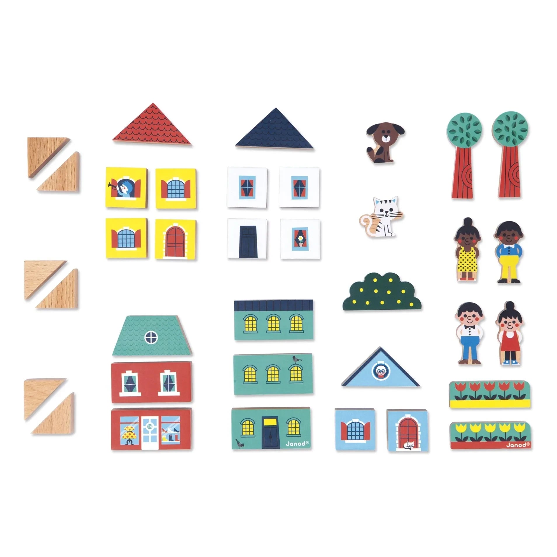 Janod - City wooden blocks set - Cross Roads