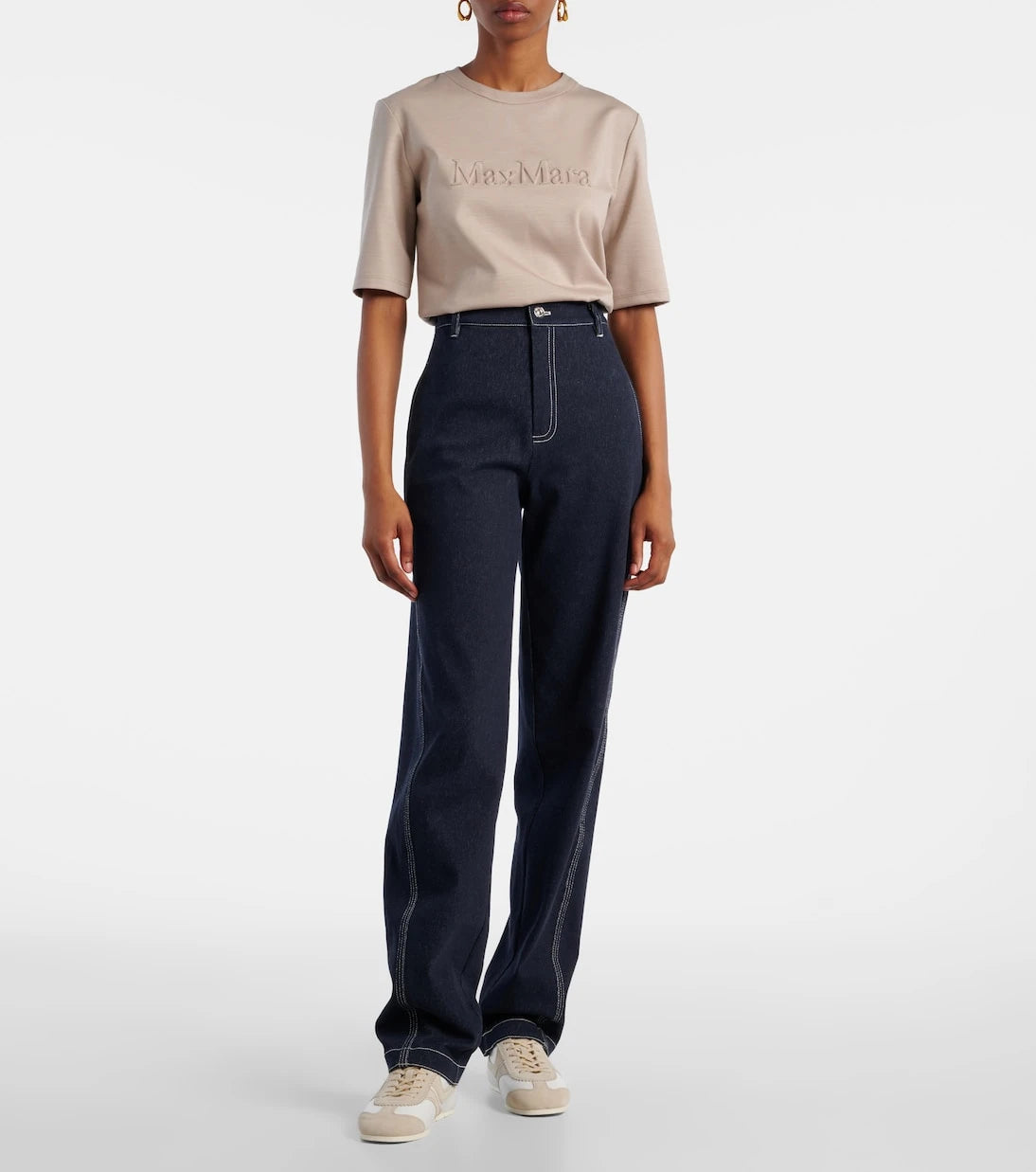 Max Mara - بنطلون جينز زيبللو بقصة مستقيمة وخصر مرتفع