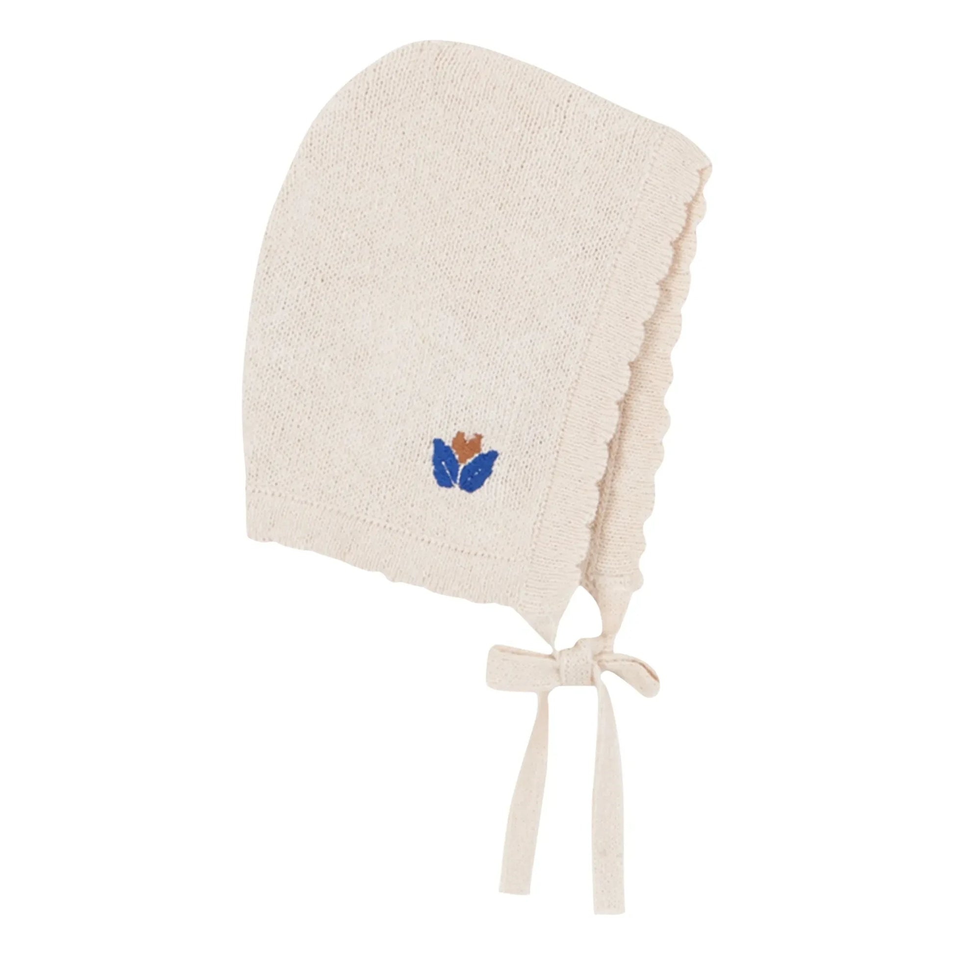 birinit - Flower Embroidered Fine Knit Beguin | Ivory