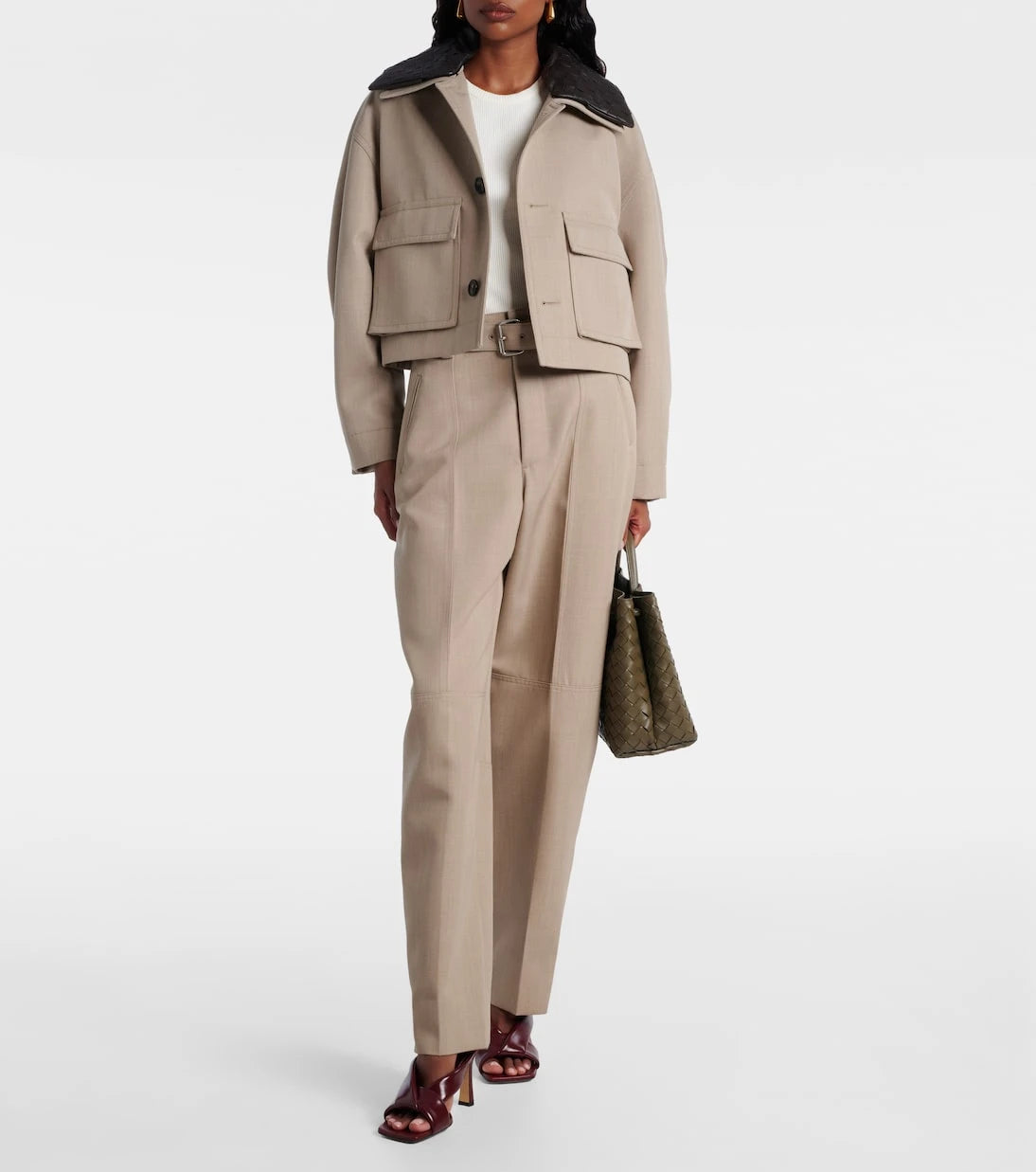 Bottega Veneta - Belted high-rise wool straight pants